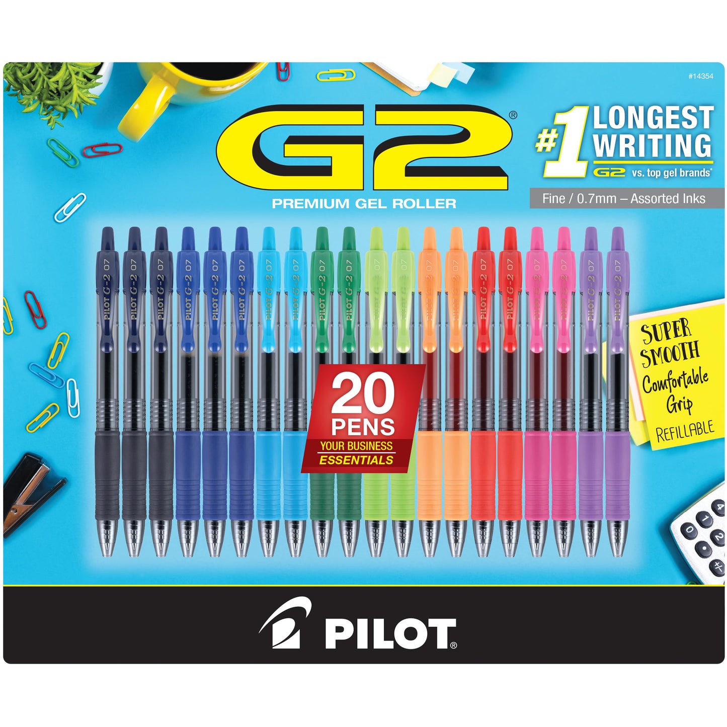 PILOT G2 Premium Gel Ink Pens, Fine Point 0.7mm, Assorted Inks, 20 Count