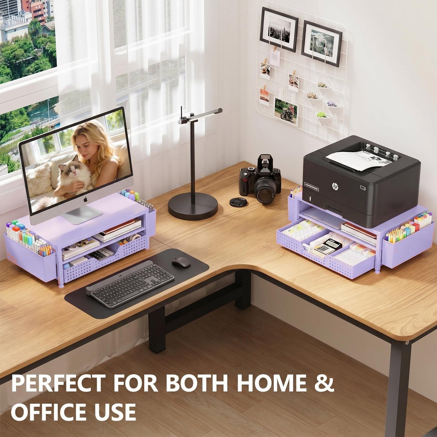 OPNICE Desk Organizers and Accessories, Computer Monitor Stand Riser with Drawer and 2 Pen Holders