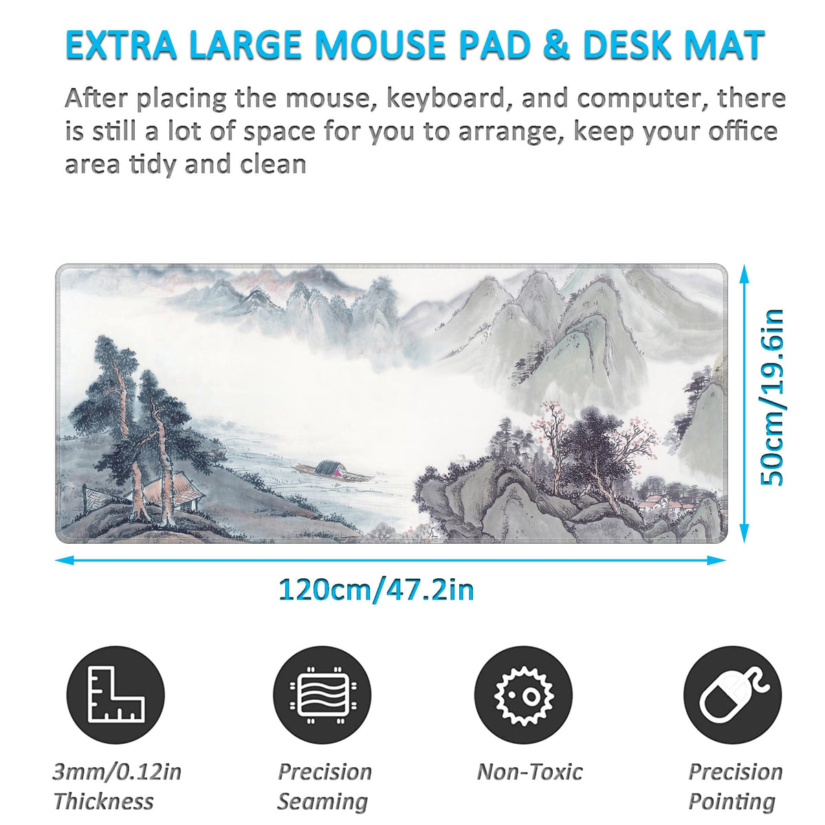 LL-COEUR XXL Landscape Gaming Mouse Pad Computer Keyboard Mat Office Desk Pad (Landscape 1, 47.2" x