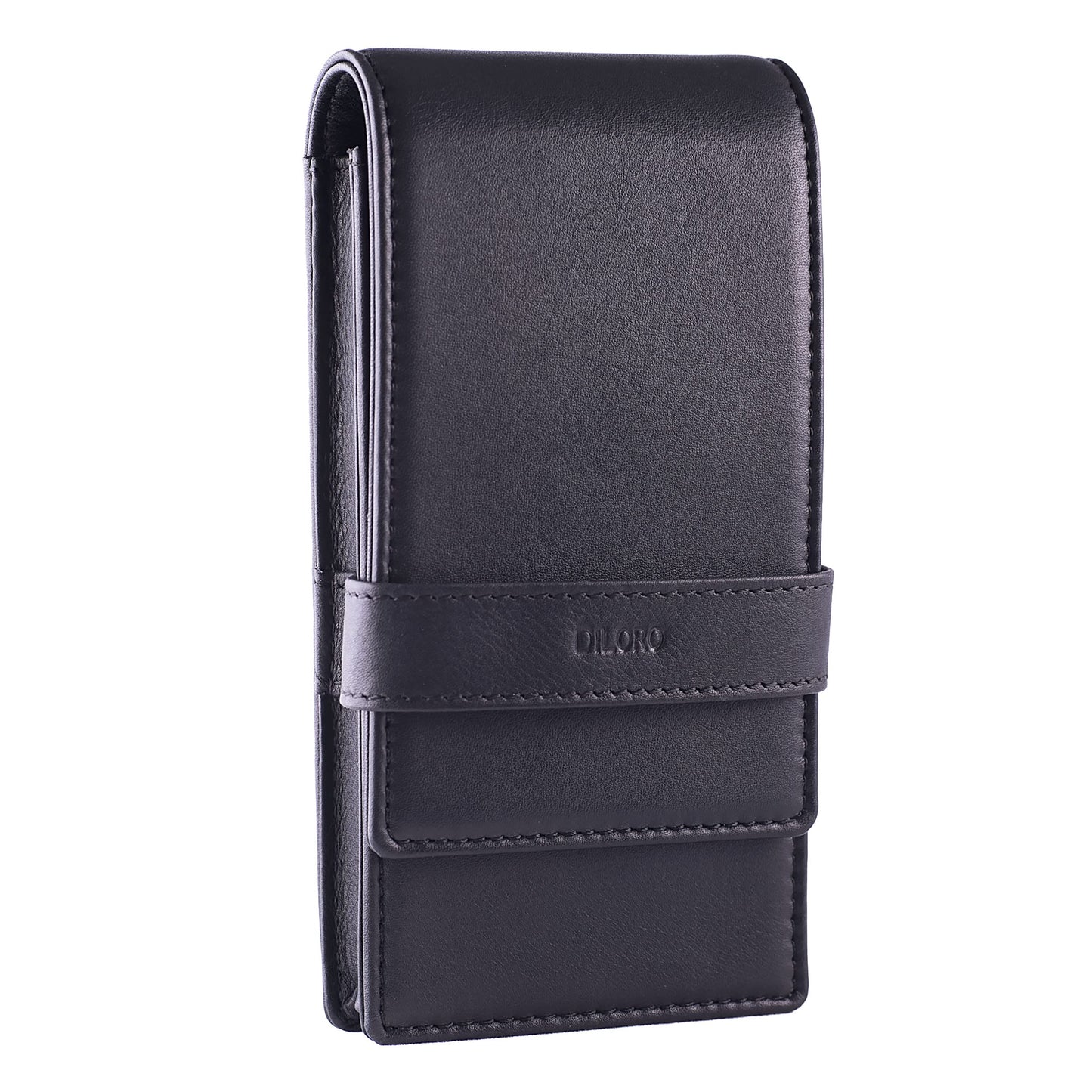 DiLoro Leather Quad Pen Case Pencil Pouch Holder for Four Fountain Ballpoint Rollerball Pens and