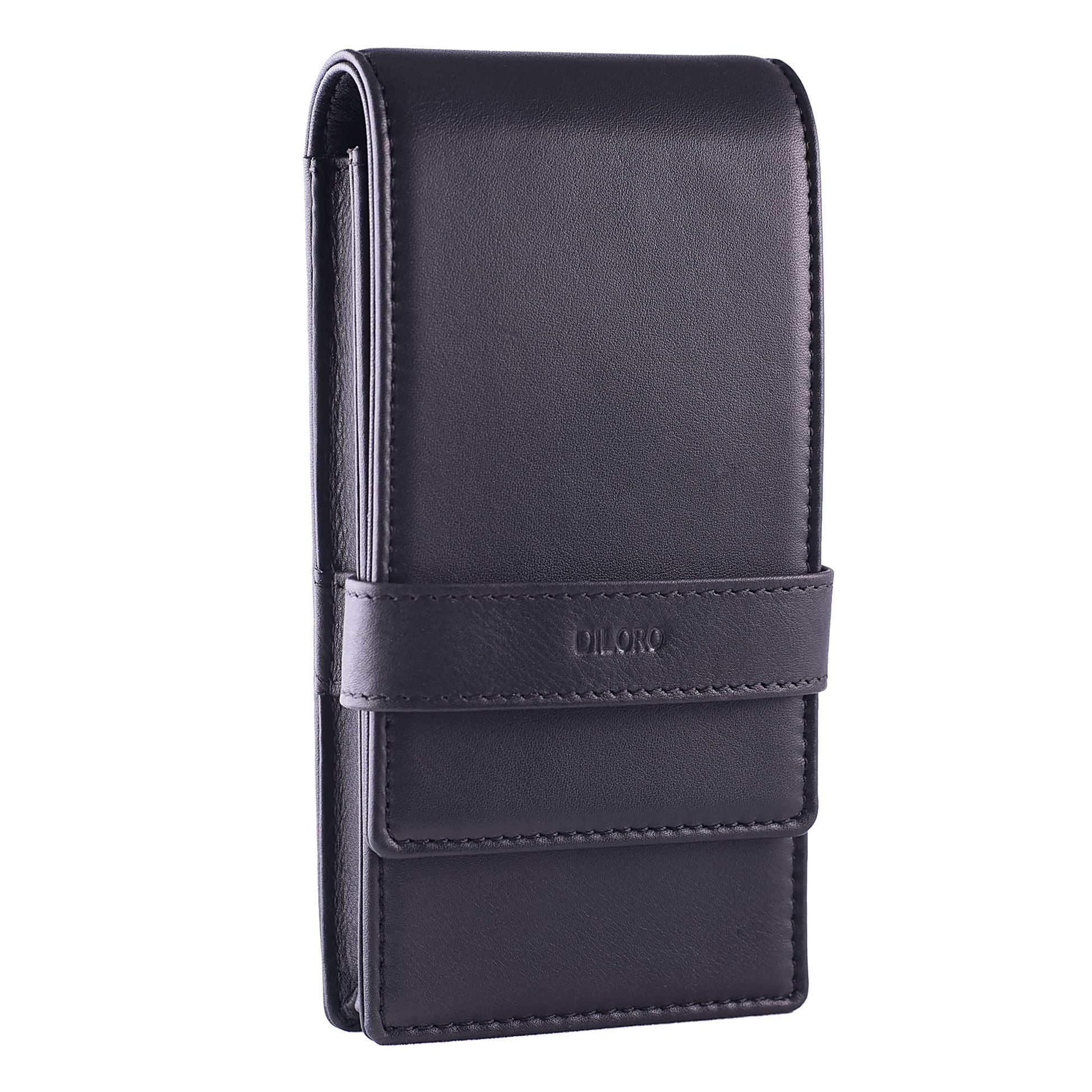 DiLoro Leather Quad Pen Case Pencil Pouch Holder for Four Fountain Ballpoint Rollerball Pens and