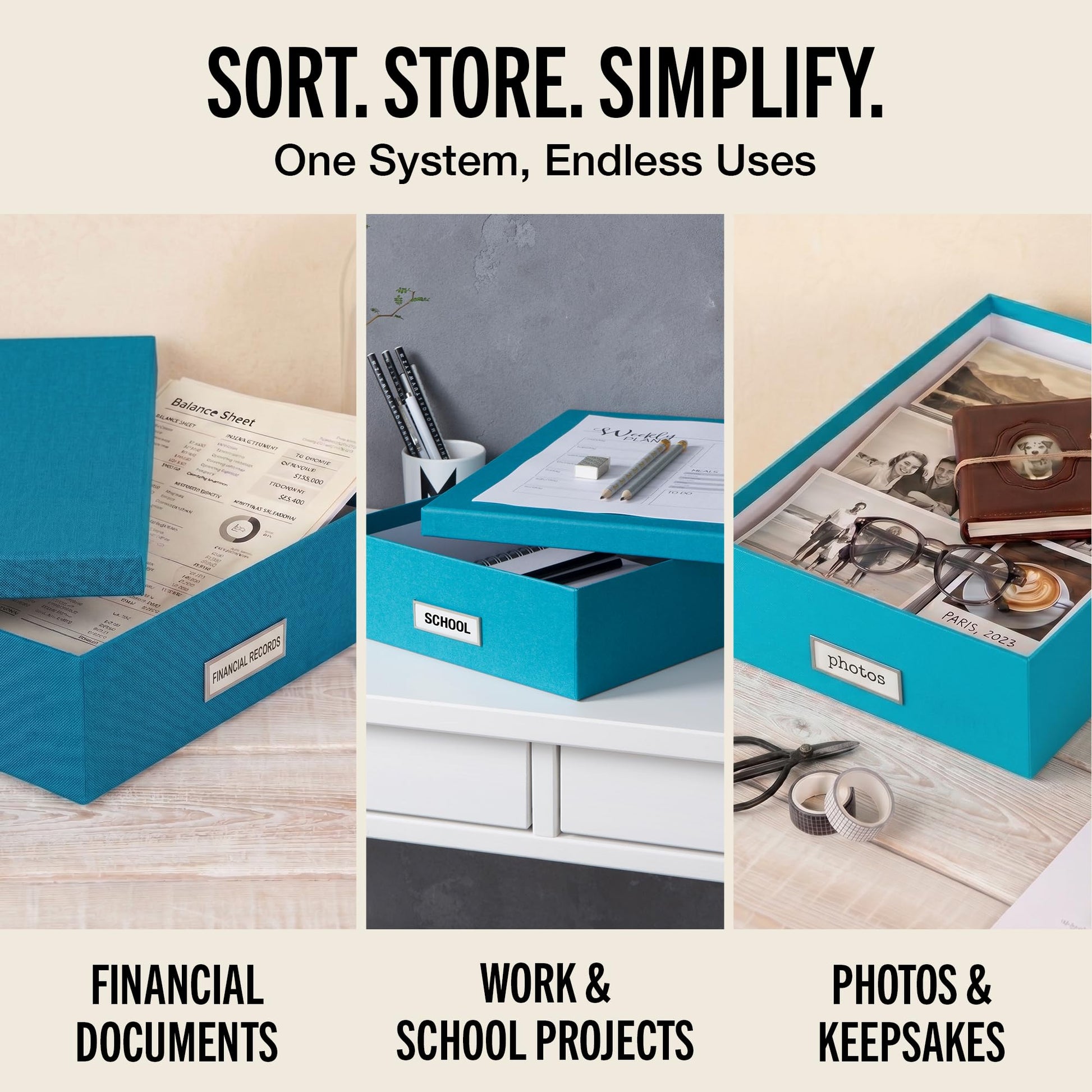 Bigso Oskar Fiberboard Label Frame Document Letter Box - File Organizer Box for Important Paperwork