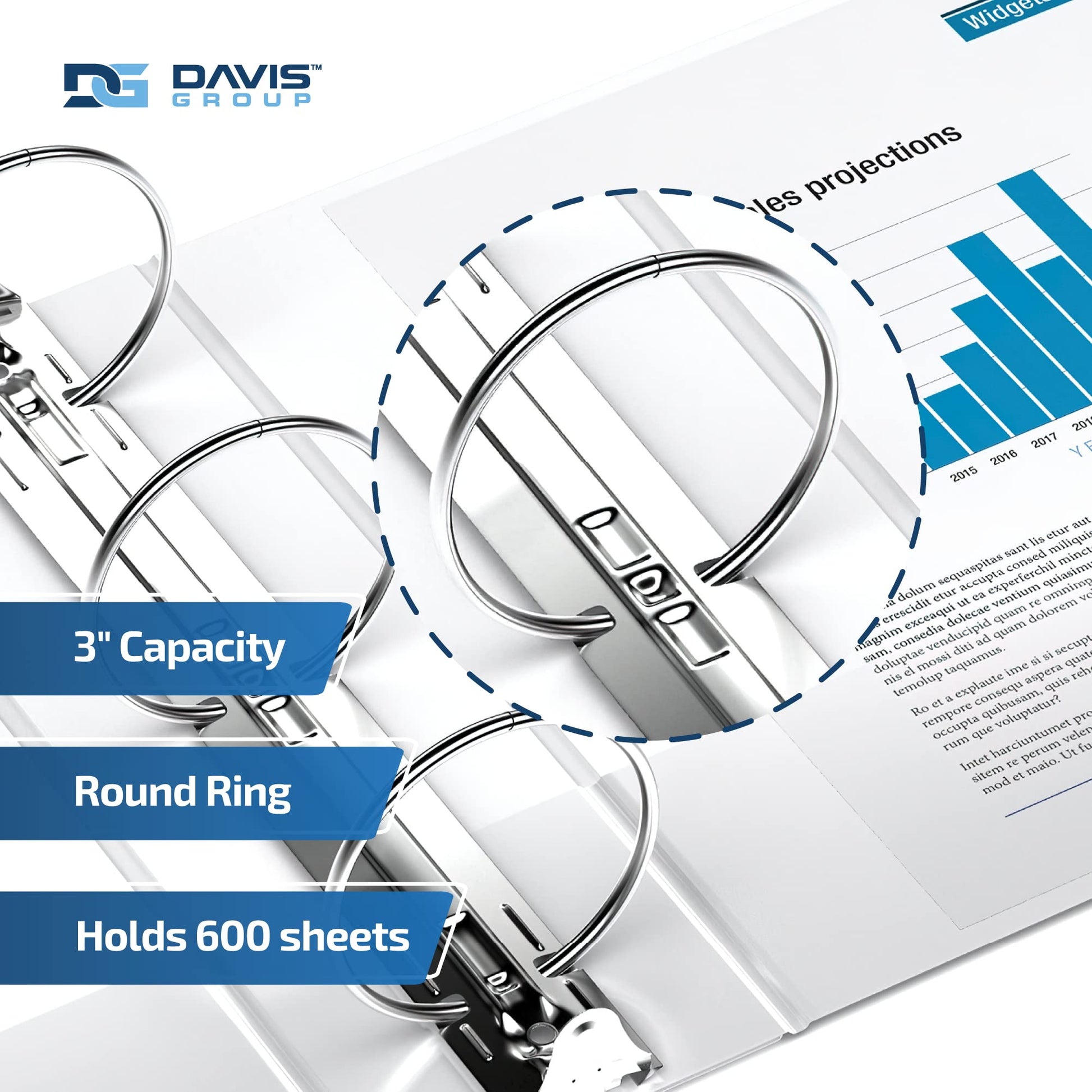 Easyview 3-Ring Binder, Clear-View Cover, 3" Round Rings, White, 6 Pack