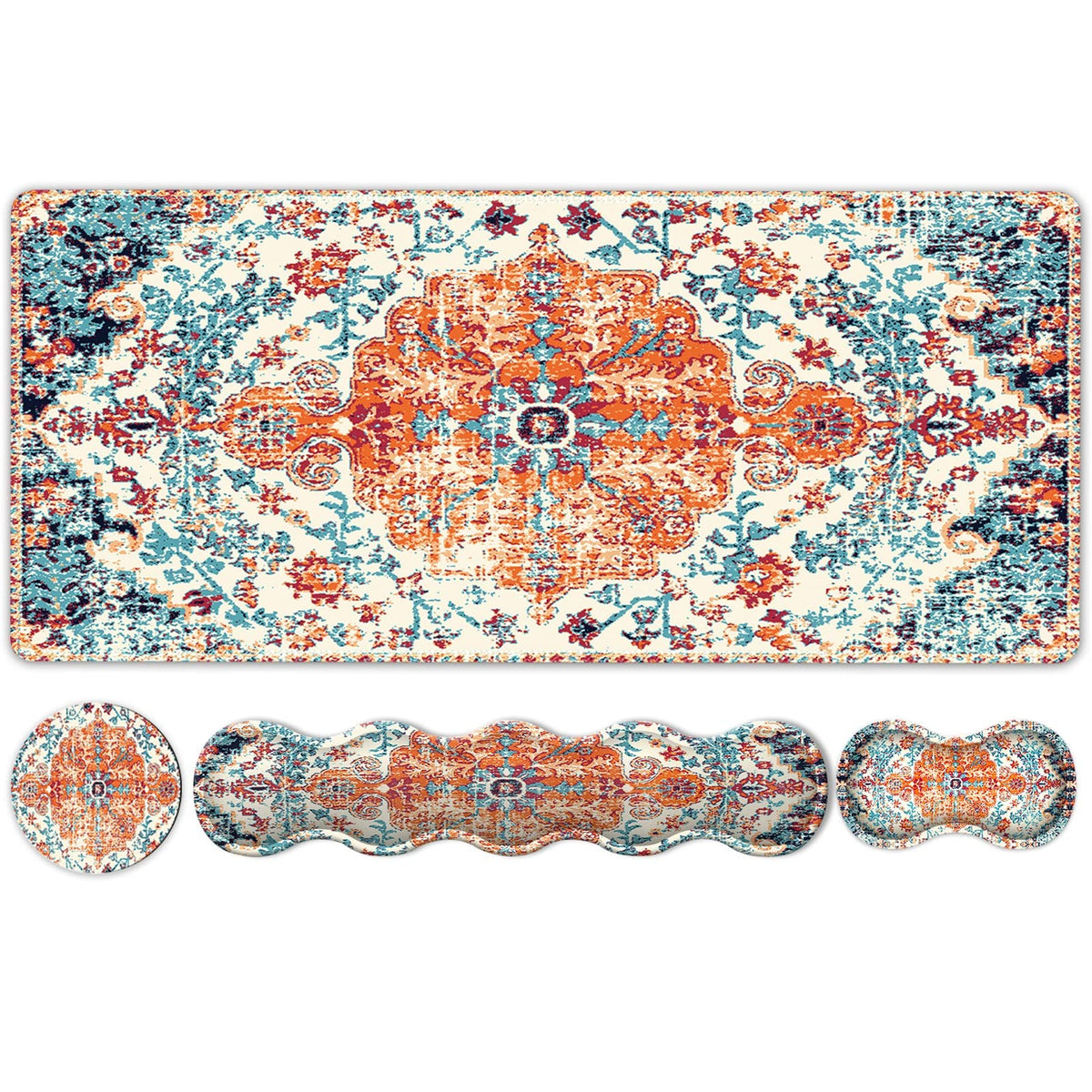 iLeadon Keyboard Mouse Pad Set, Large Boho Desk Mat with Wrist Rest