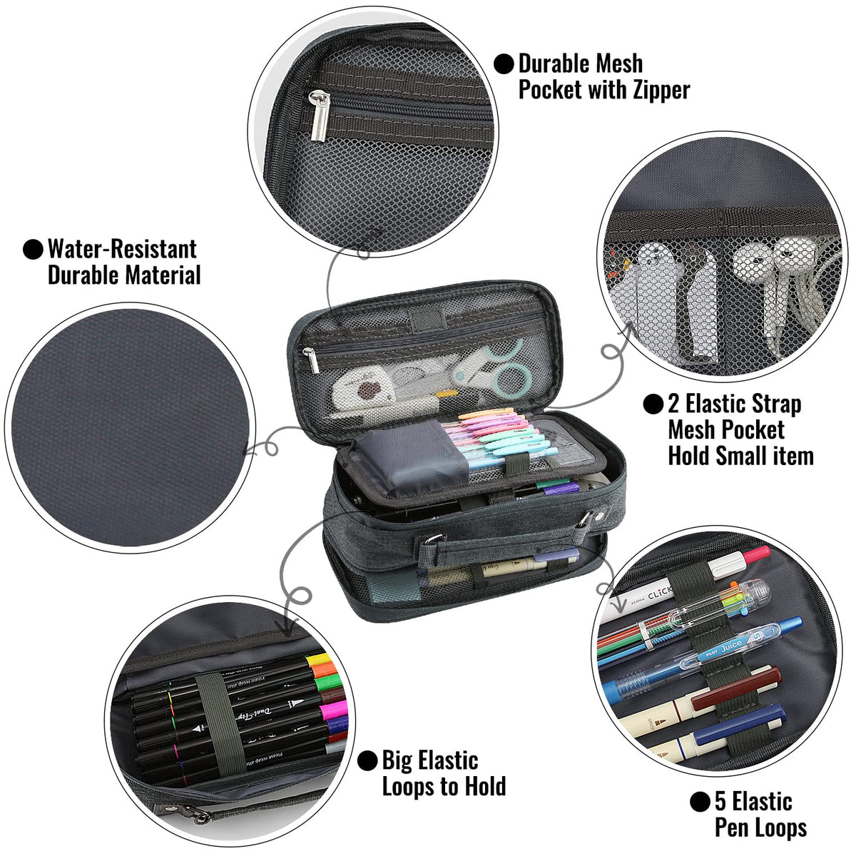 JOINPRO Large Capacity Pencil Case, 4 Compartment Pen Pouch Organizer with Double Zipper, Storage