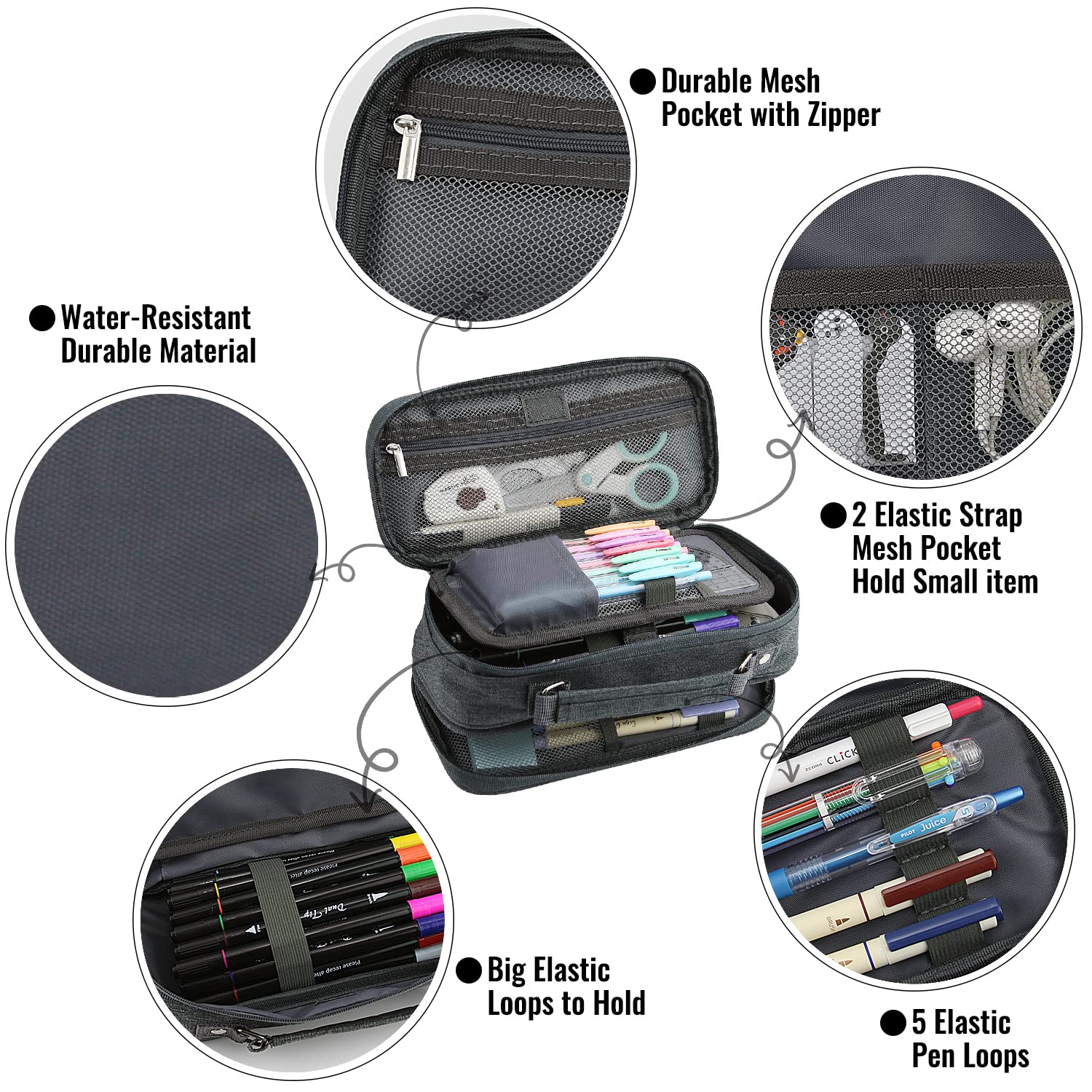 JOINPRO Large Capacity Pencil Case, 4 Compartment Pen Pouch Organizer with Double Zipper, Storage