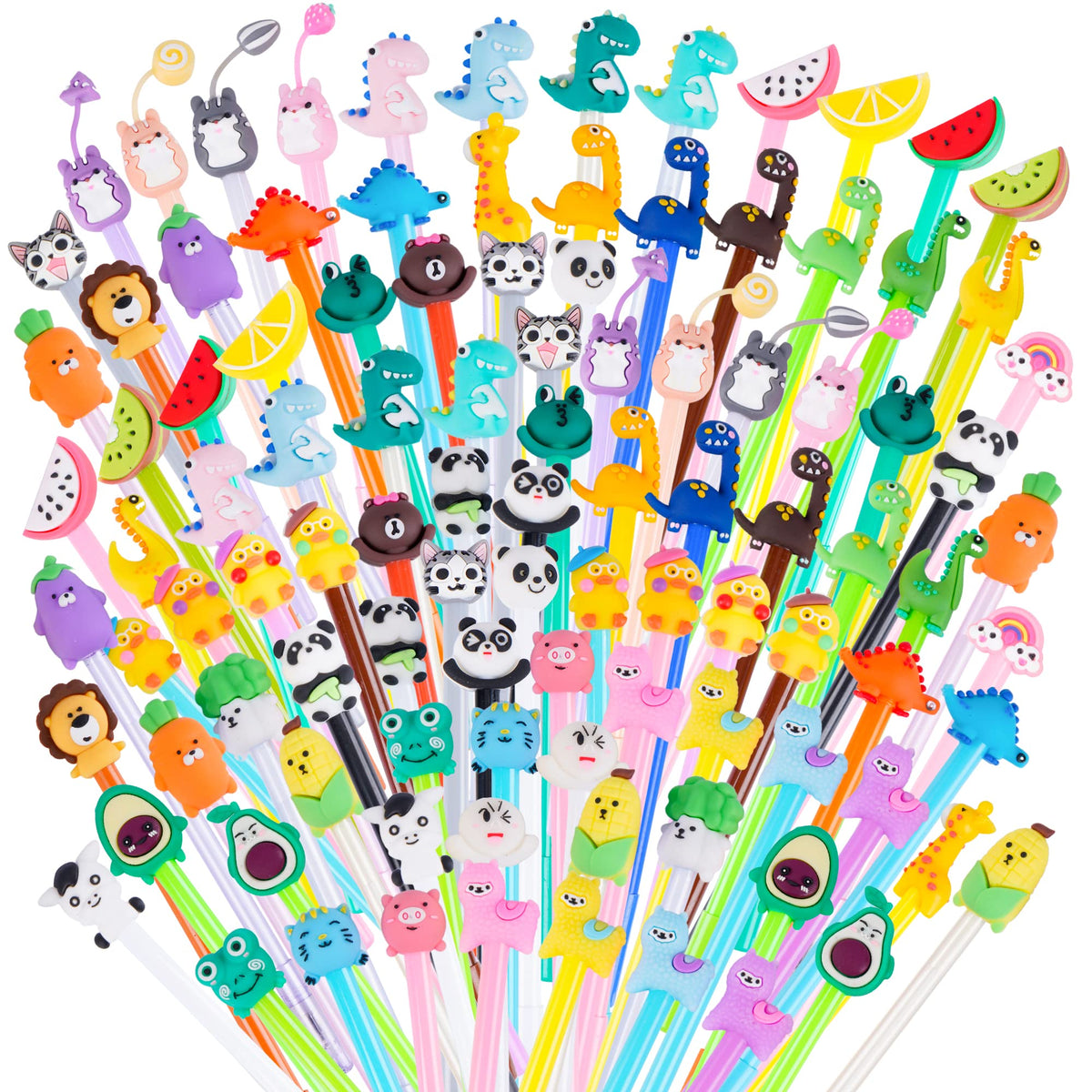SAIWEILAI ONLINE 100 Pieces Kawaii Pens Cartoon Fun Pens Cute Animal Dinosaur Pen Black Gel Ink