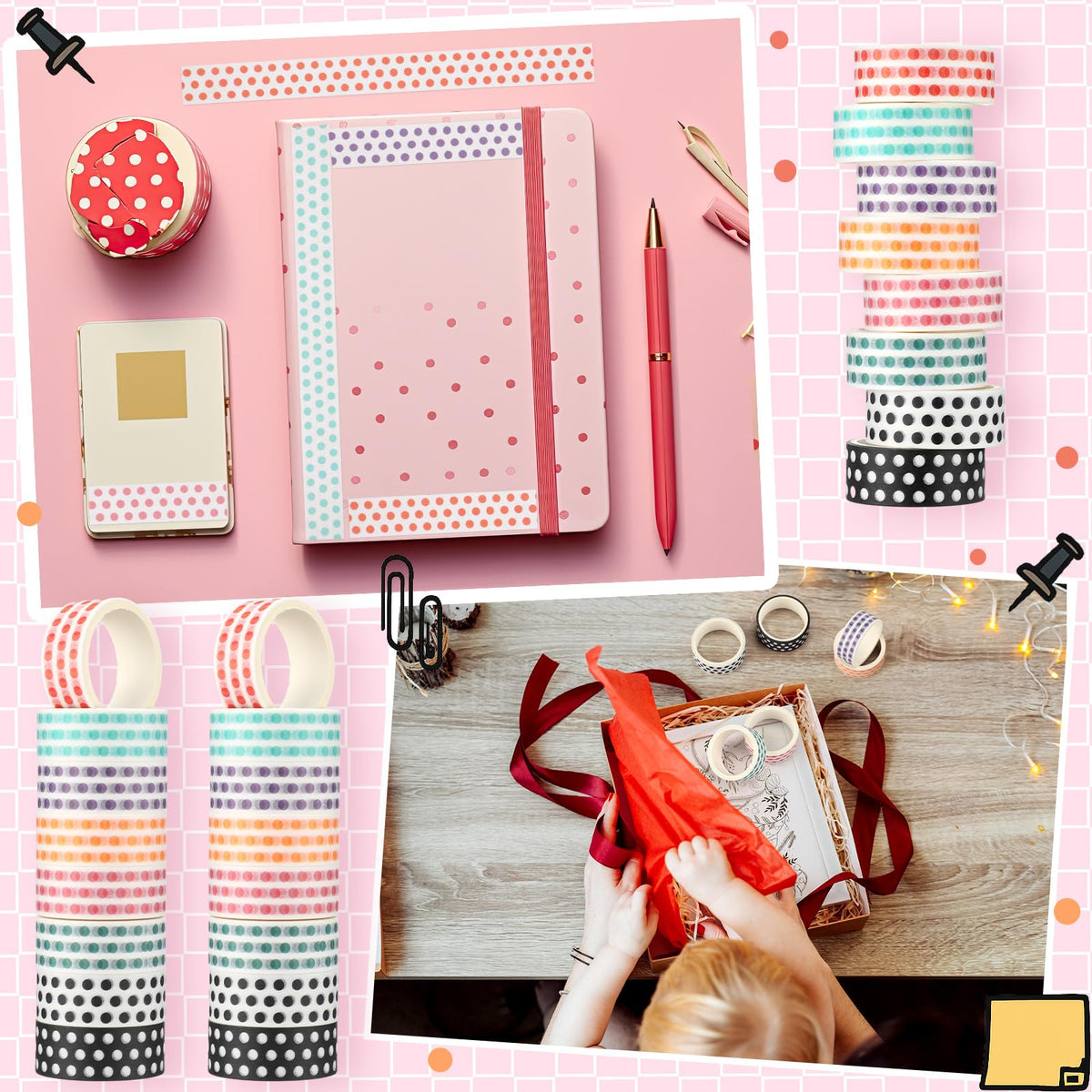 Janlaugh 24 Rolls Polka Dot Washi Tapes for Back to School Gifts Crafts