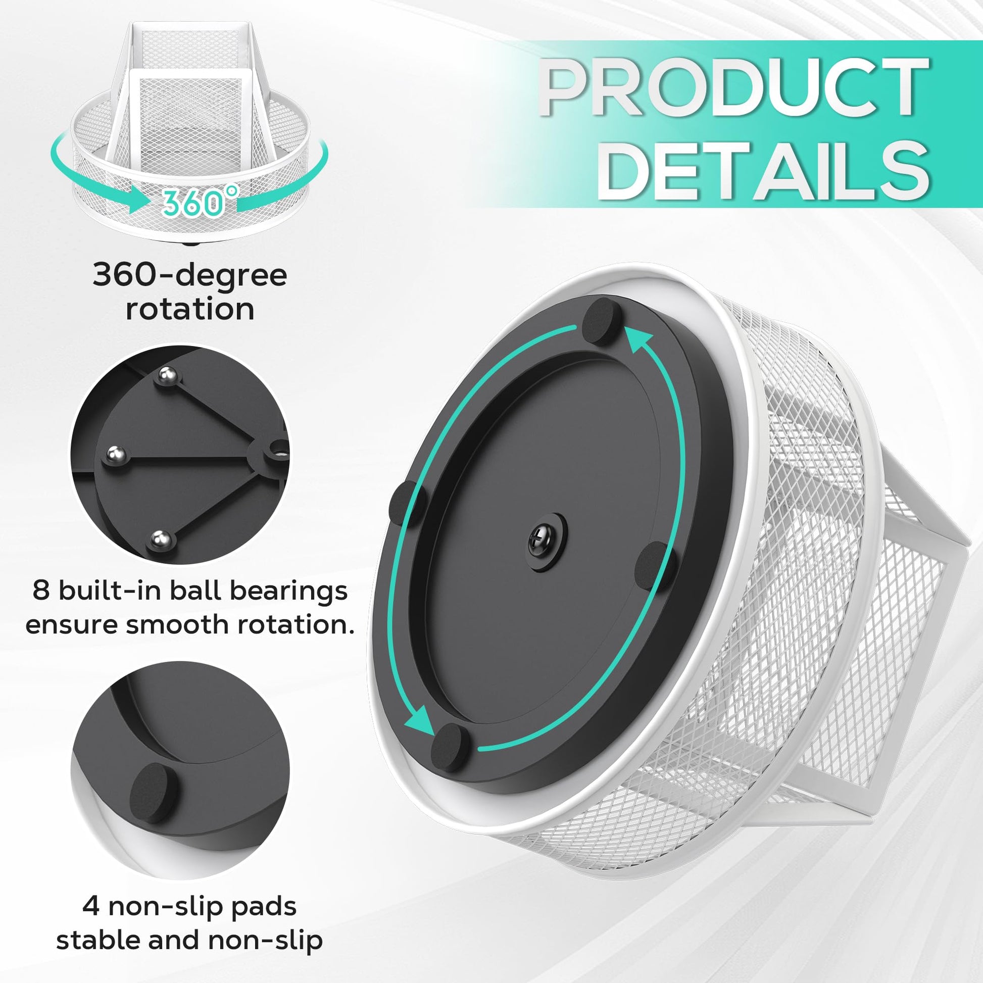 YINGHUA 360°Rotating Mesh Desk Organizer & Pen Holder - White