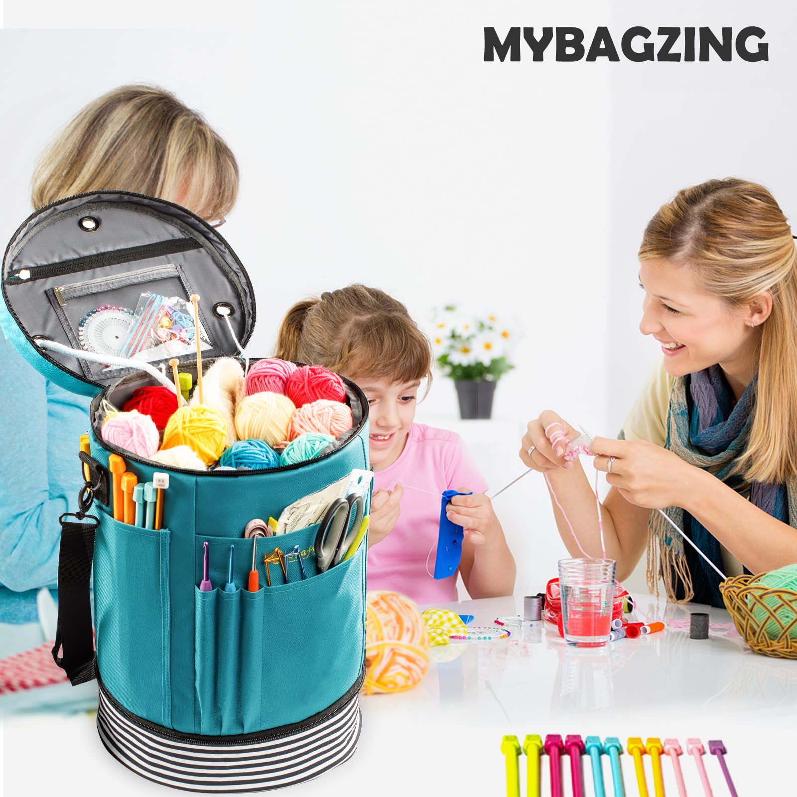 MYBAGZING Expandable Crochet Bag Organizer w/Yarn Grommets& Zipper Closure