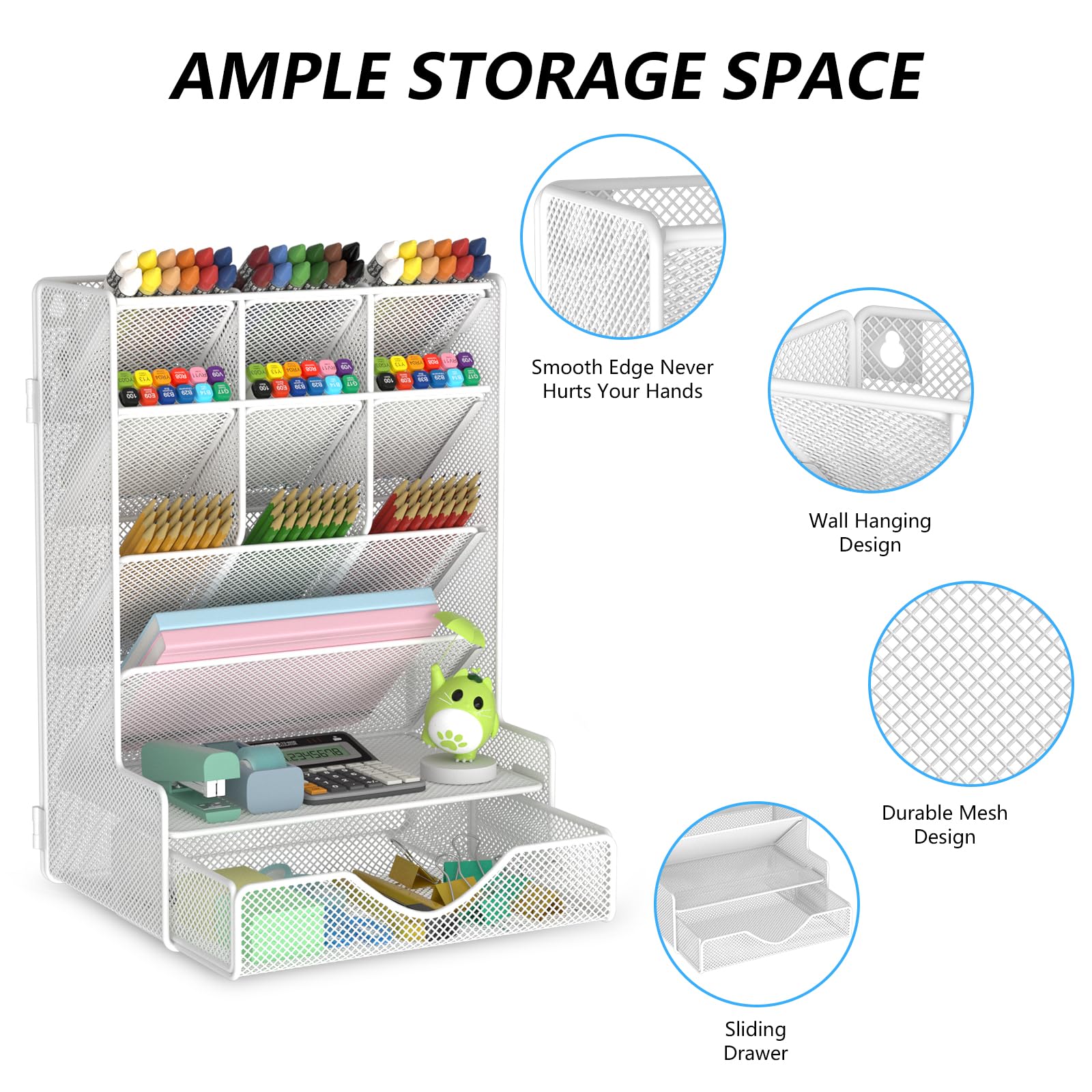 BOHDK Pen Organizer for Desk, Multi-Functional Desk Organizer, Wall Mount Pen Holder with Drawer