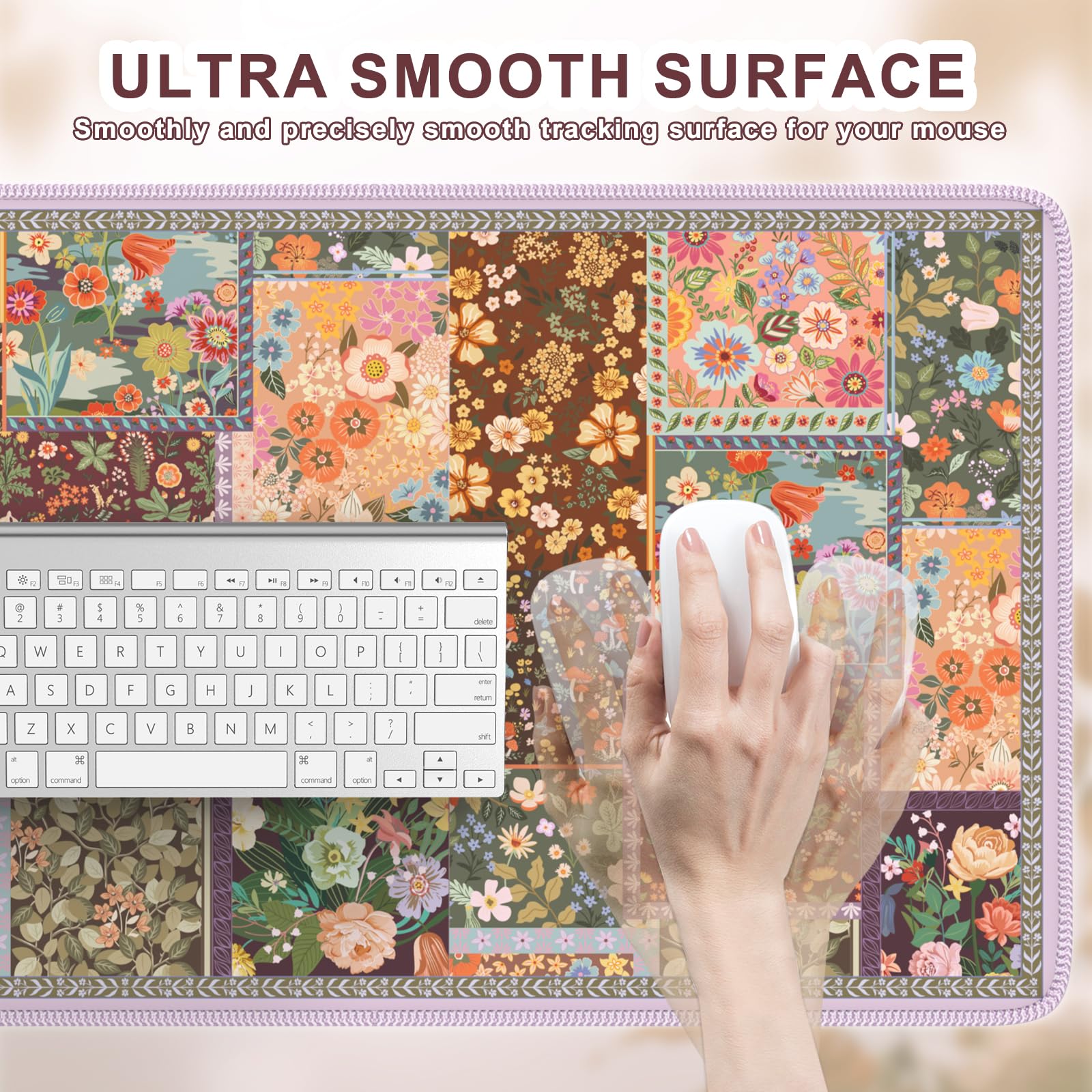 iCasso Floral Desk Pad Mat, Large Mouse Pad, Desk Matt for Desktop, Brown