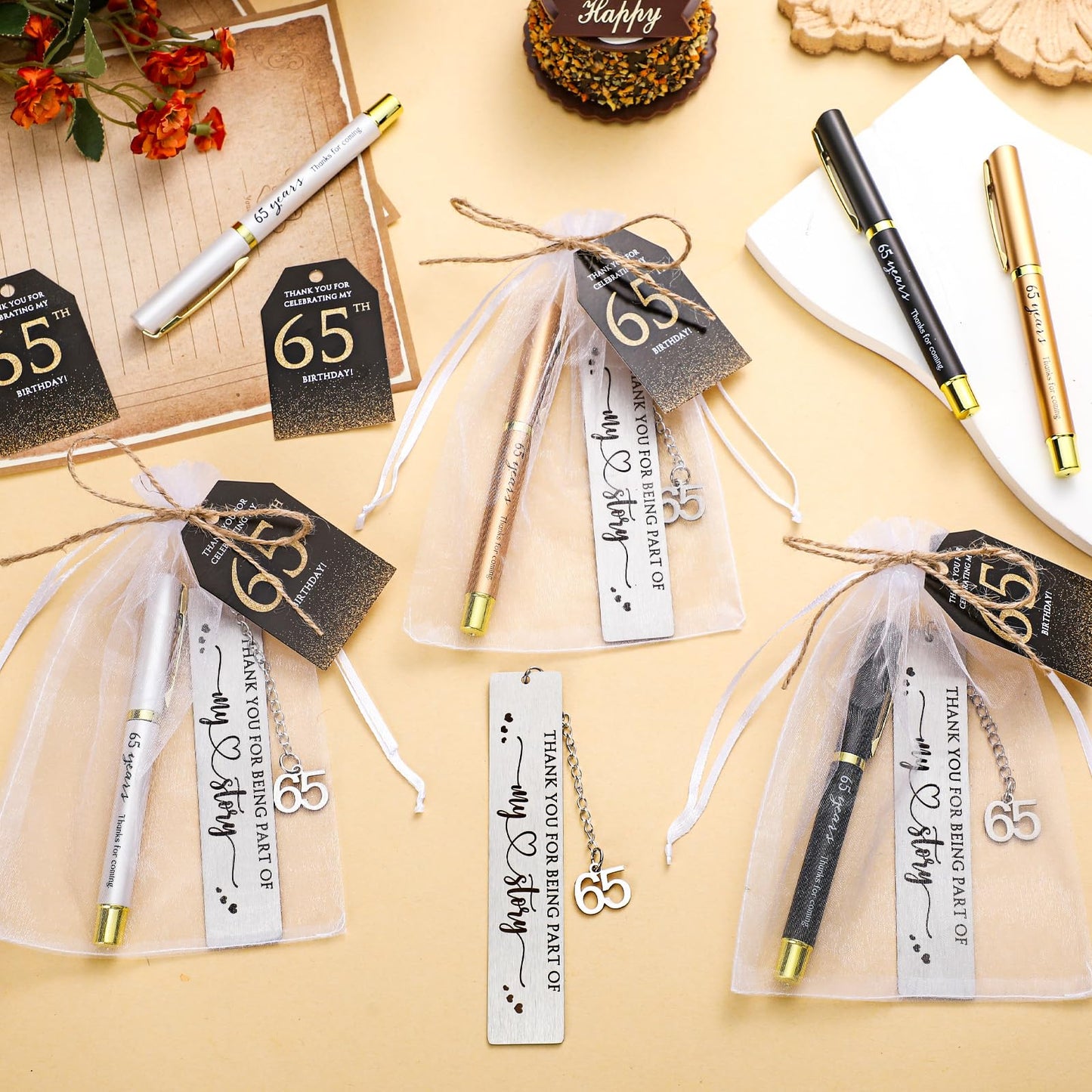 Sinload 25 Sets Birthday Favors for Guests 25 Thanks for Coming Ballpoint Pens 25 Metal Bookmarks