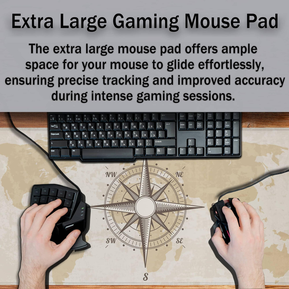 Samgula Office Desk Pad Compass Big Desk Mat, Gaming Mouse Pads Long Mousepad, Keyboard Pad