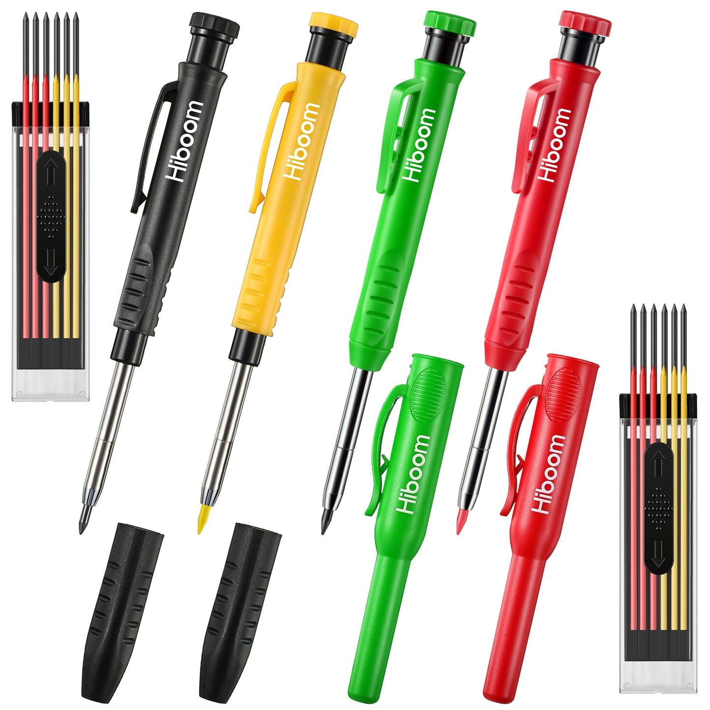 4 Pack Carpenter Pencil with 24 Refills Built In Sharpener,Multi Colors