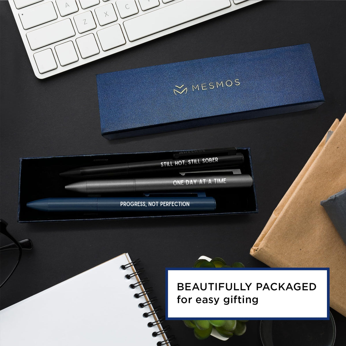 MESMOS Meaningful Sobriety Gifts for Men, 3pk Fancy Pen Set with German-Made Ink, Inspirational