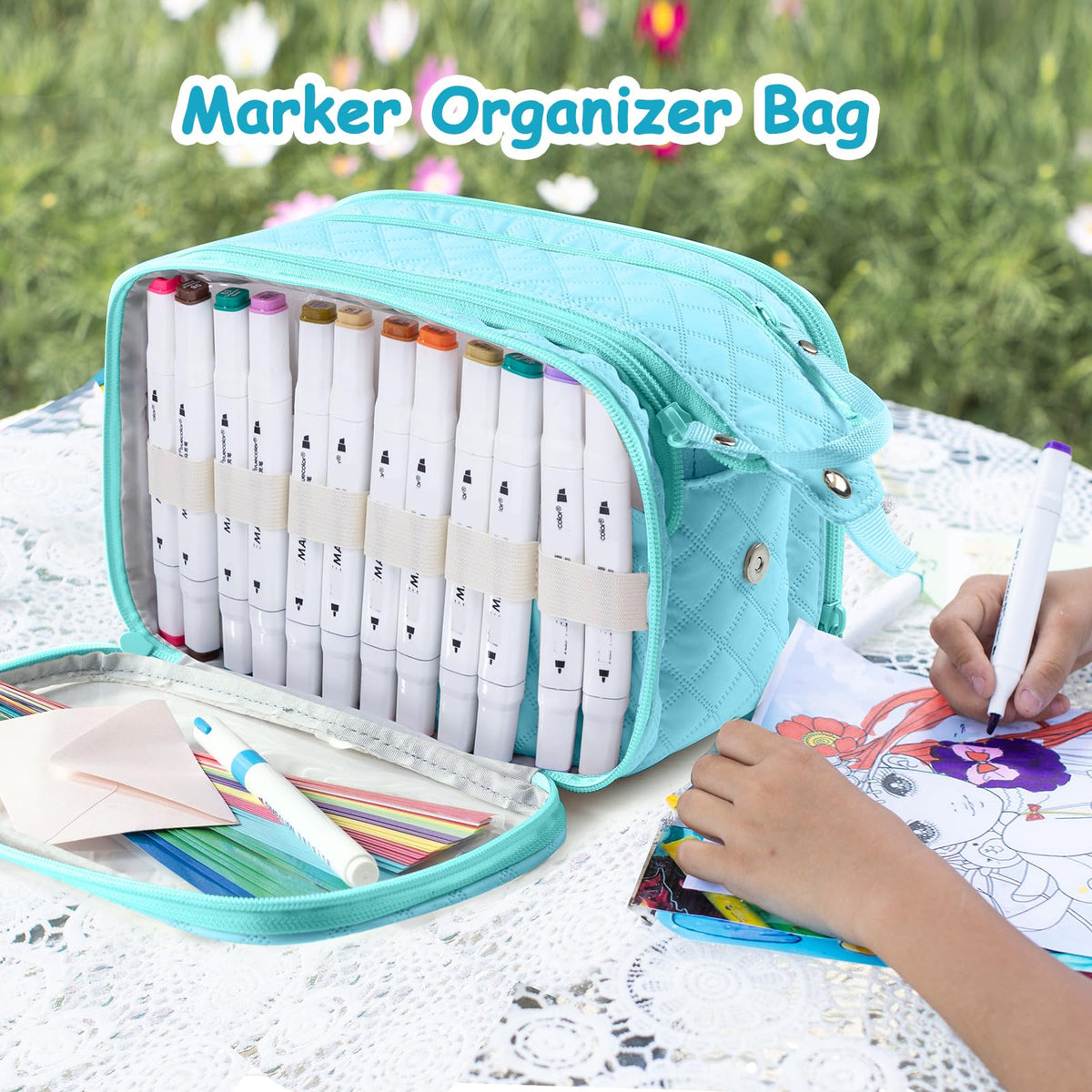 APOFFICE Marker Organizer Case – Holds 72-96Markers | Portable Art Marker Storage Bag with Clear