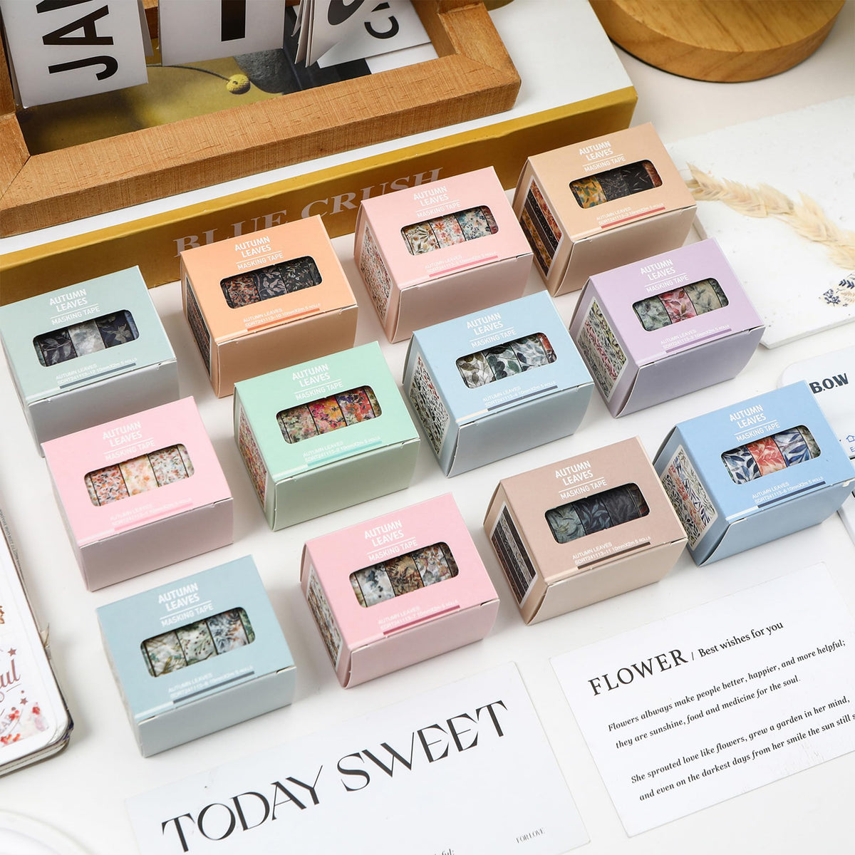 YUBX Flowers Washi Tape Set 60 Rolls Leaves Patterns Decorative Skinny Fall Masking Tapes for Arts