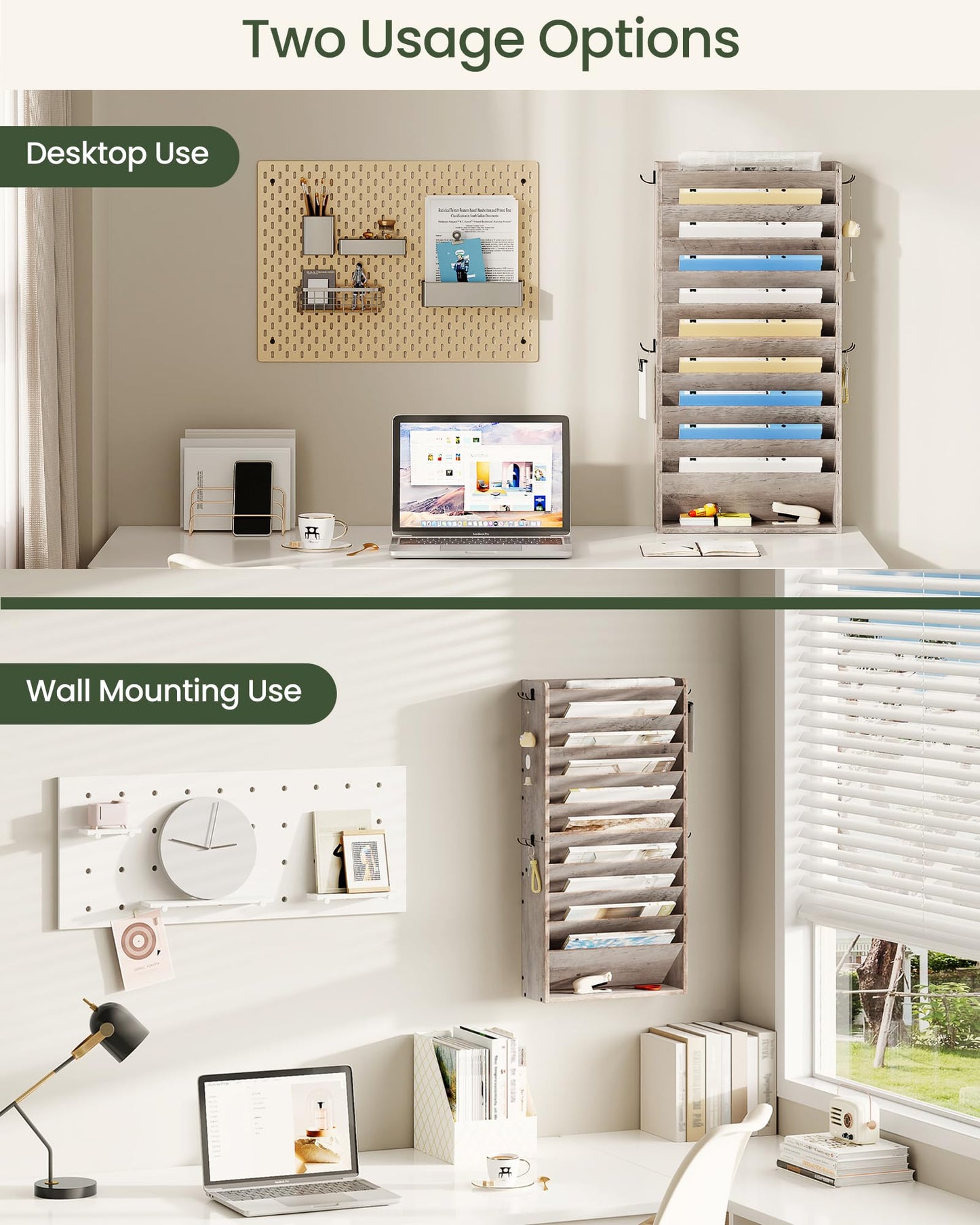 CHOEZON Wall File Organizer, 10-Tier Hanging Mail Organizer, Wall Mount File Holder with 4 Side
