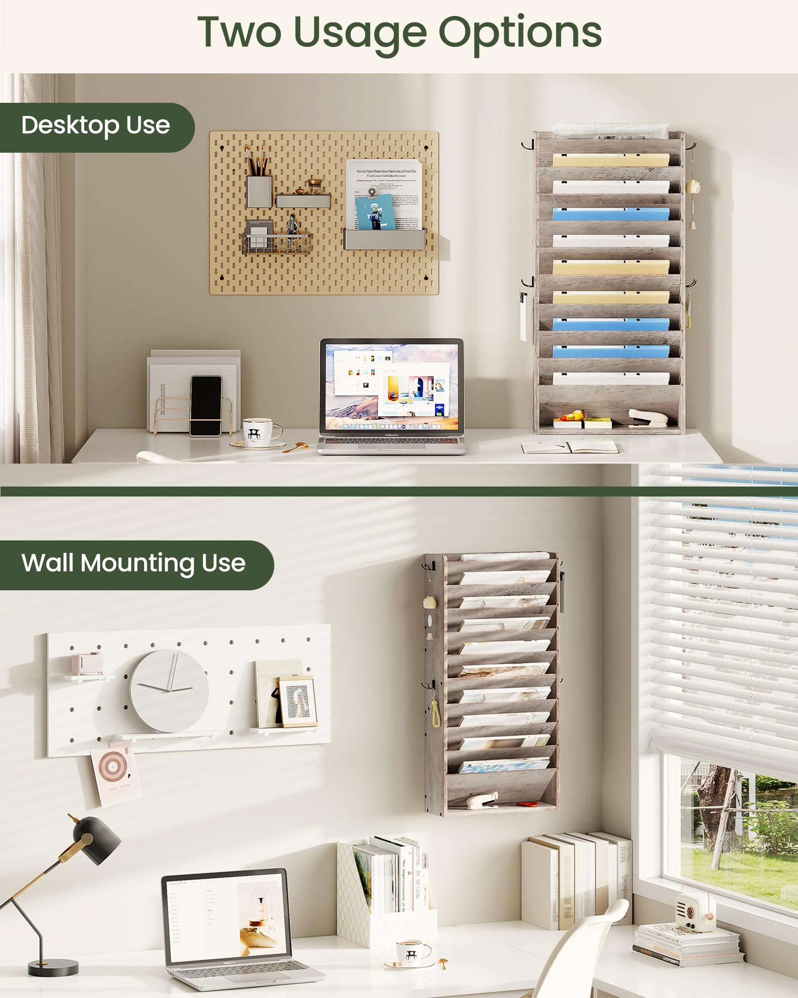 CHOEZON Wall File Organizer, 10-Tier Hanging Mail Organizer, Wall Mount File Holder with 4 Side