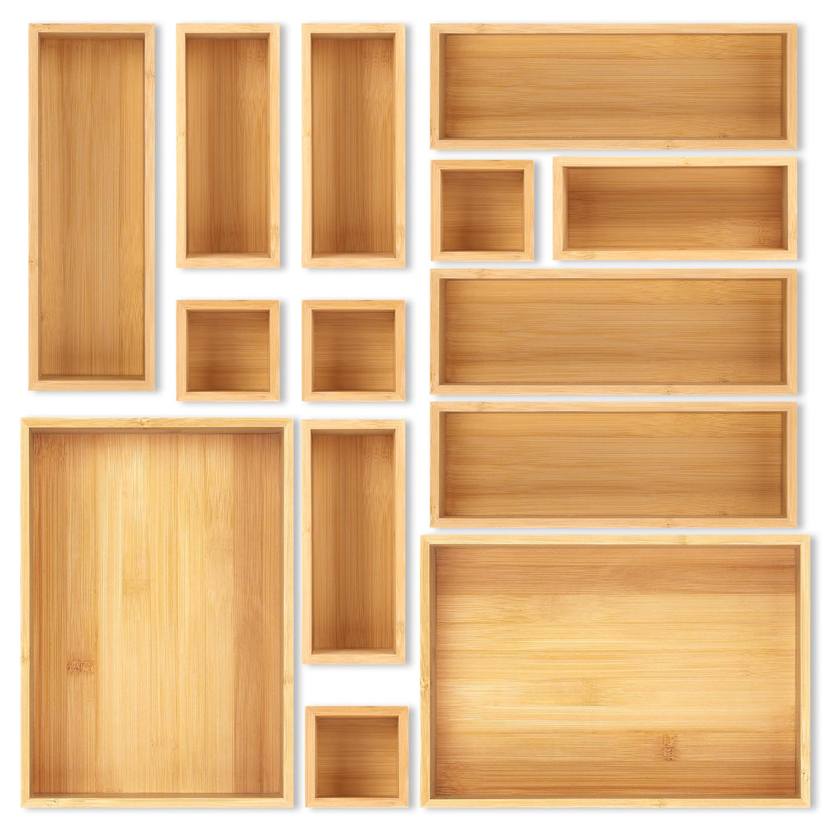 MapleGrace Bamboo Drawer Organizer Set, 14 PCS Wood Storage Organizers