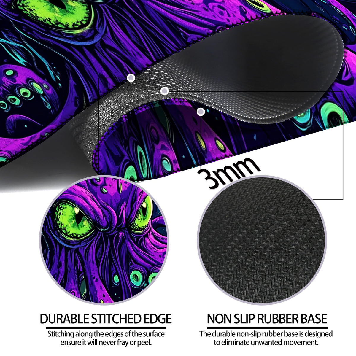 JIANG100 Mystic Purple Octopus Gaming Desk Mat, Extended Mouse Pad, XL