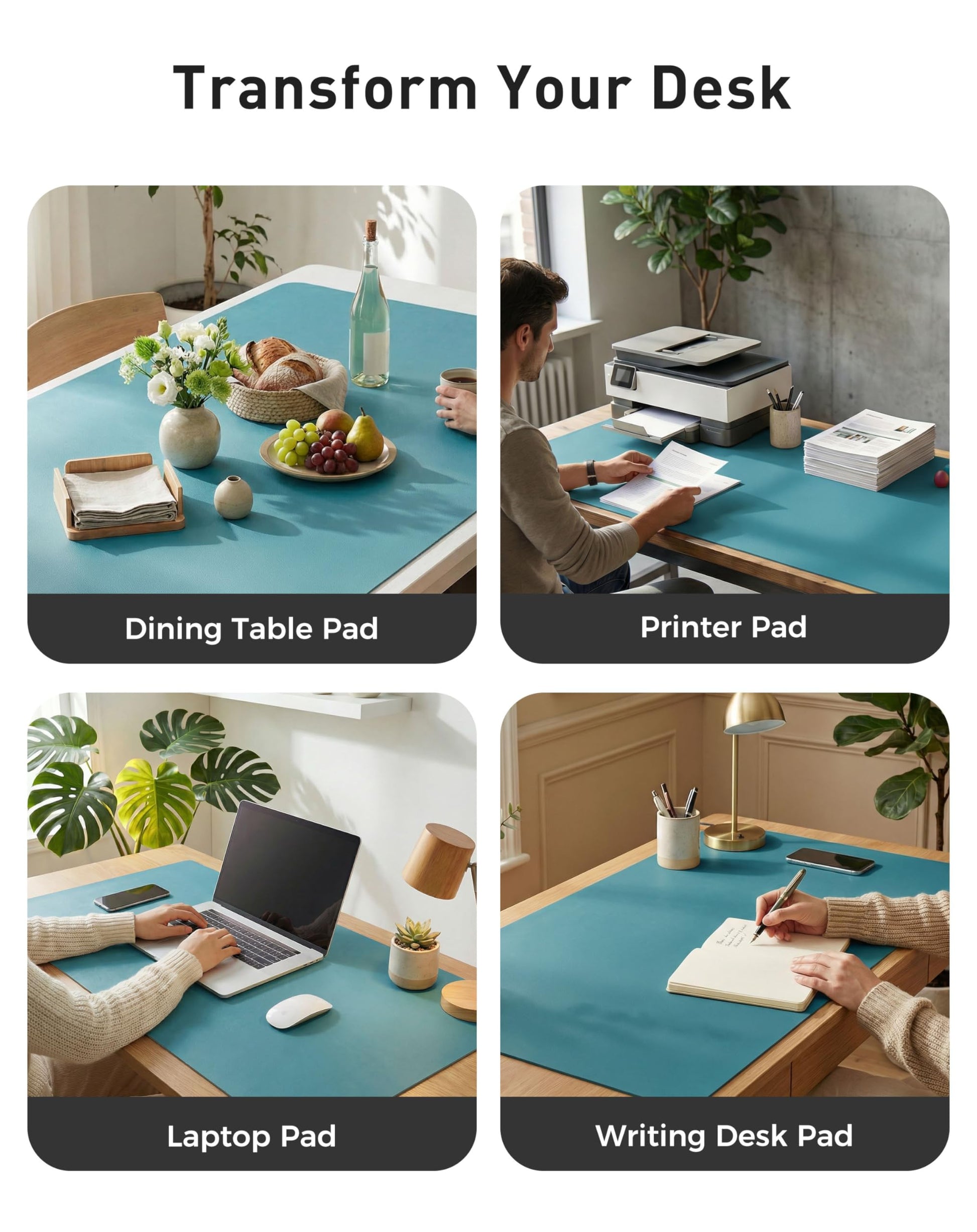 Aothia Faux Leather Desk Mat - Large Mouse Pad, Non-Slip PU Leather Blotter, Waterproof Writing