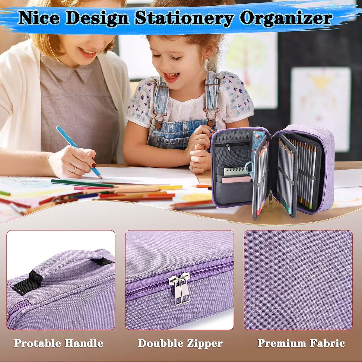BTSKY® High Capacity Zipper Pens Pencil Case- Multi-Functional Stationery Pouch 72 Slots Colored