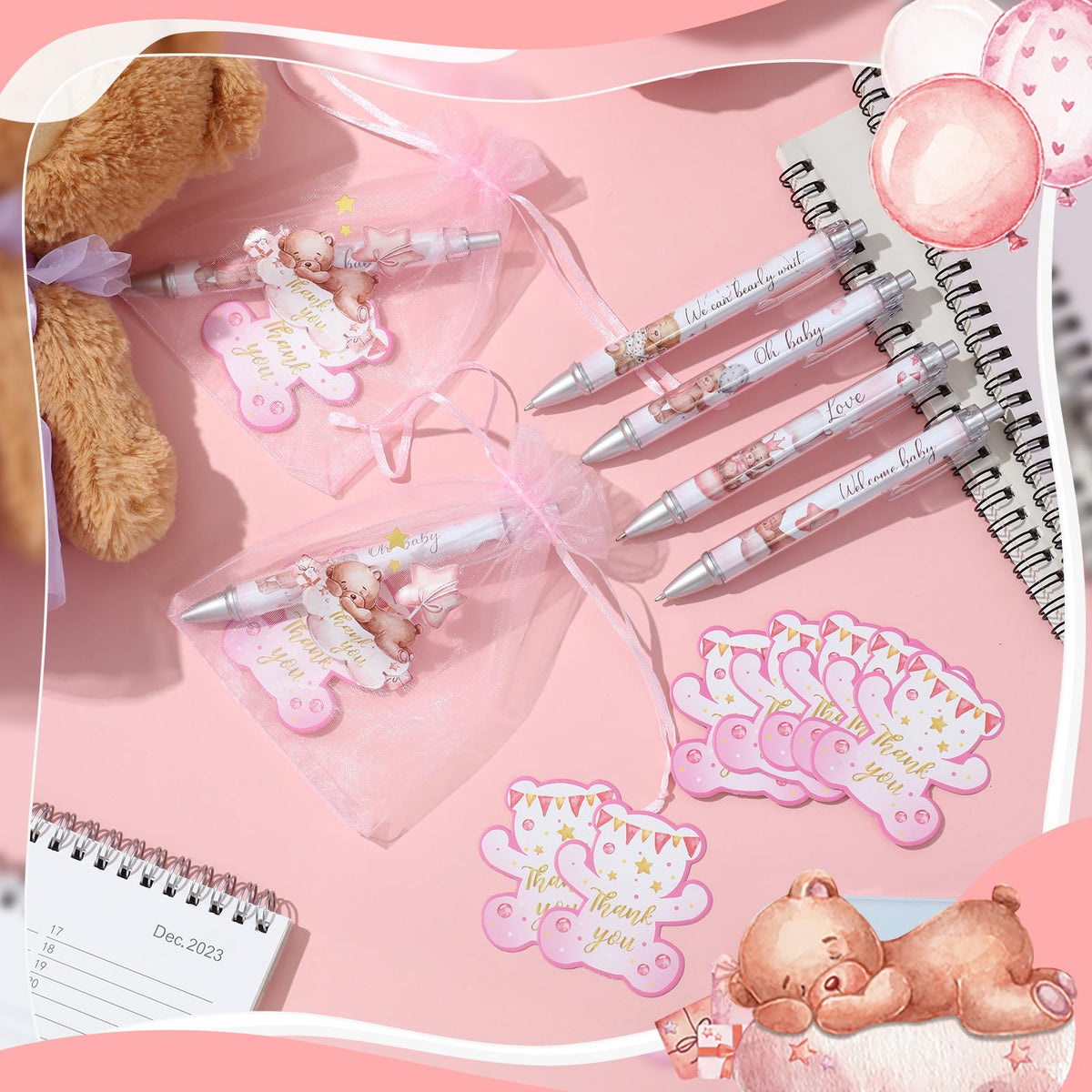 Chuangdi 50 Sets Baby Shower Favors Gifts for Guests Includes 50 Pcs Ballpoint Pens, Thank You
