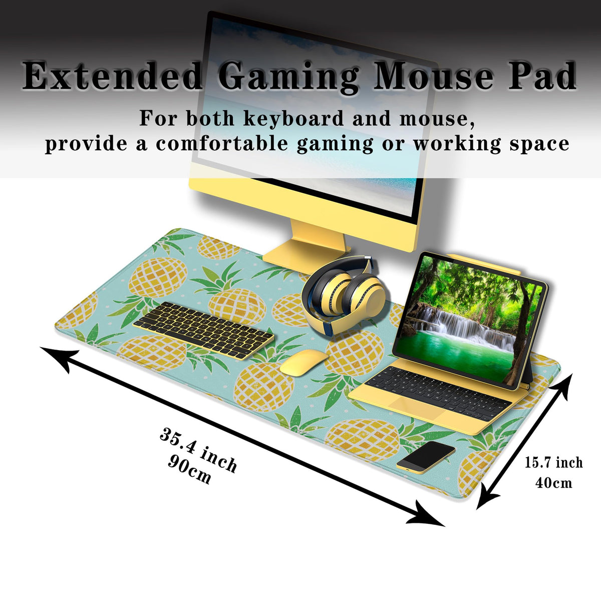 Samgula Computer Desk Mat Yellow, XXL Mouse Pads Large Desk Pads, Mouse Pad Gaming Non-Slip Rubber