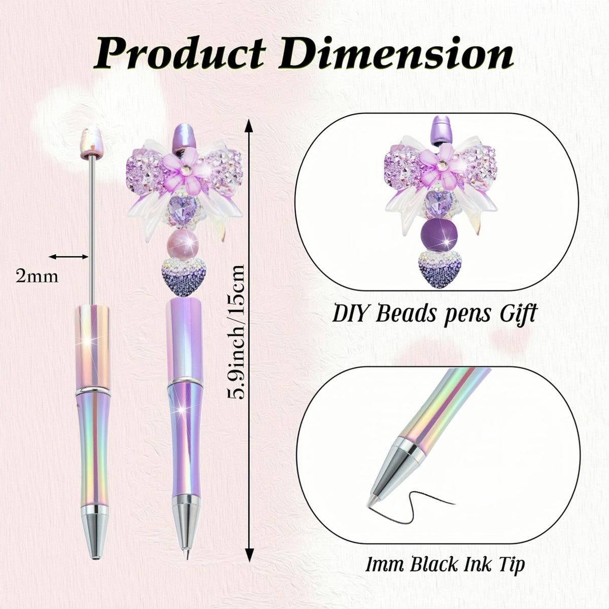 KUNHEHO Beadable Pens 24Pcs Gradient Colors Shiny Fancy Pens Bulk for Women Focal Beads Pens
