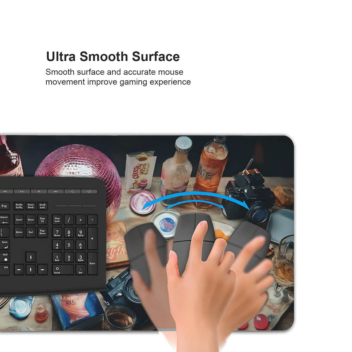 Cute Aesthetic Party Gaming Mouse Pad, Blue Pink Retro-Futurism Desk Mat with Anti-Slip Base &