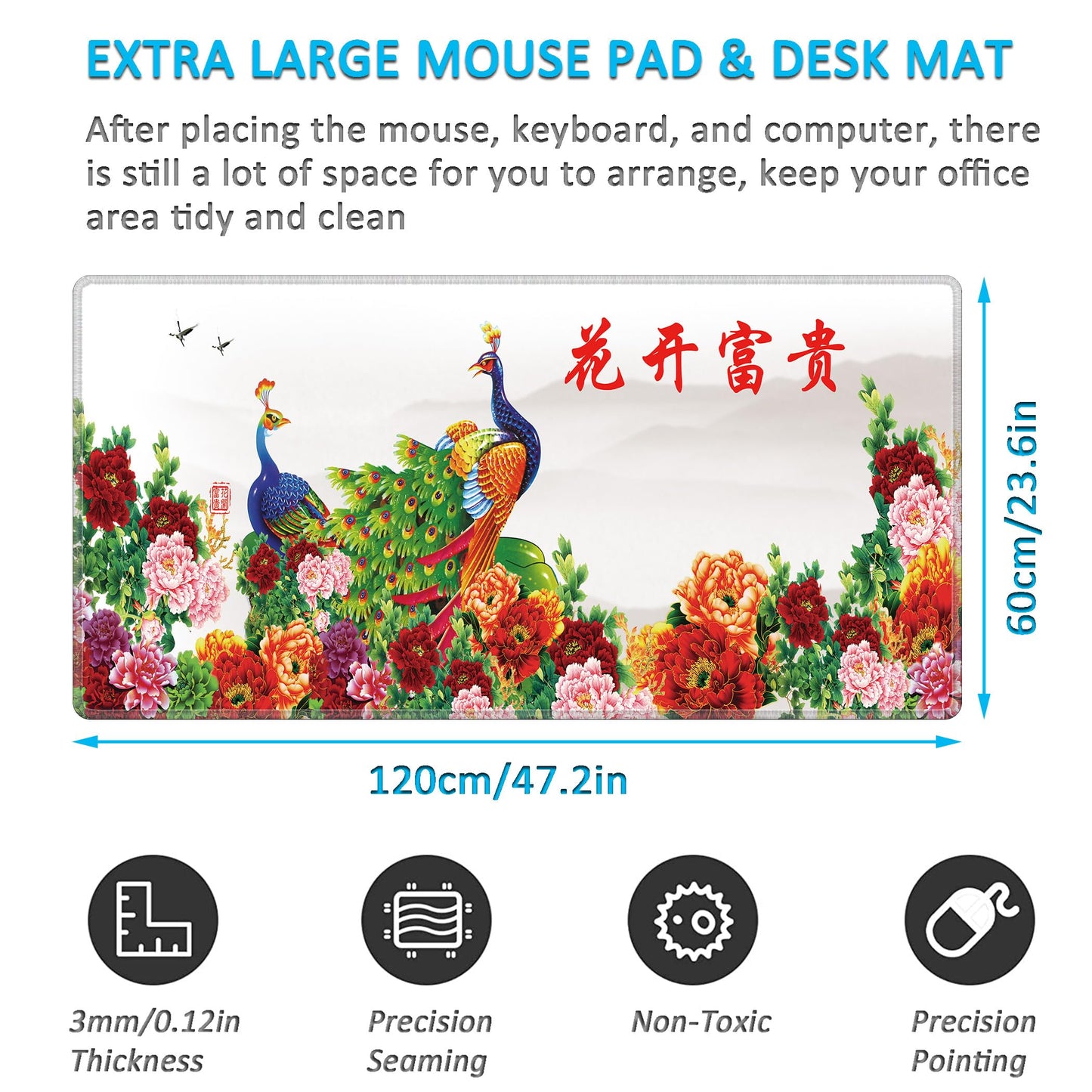 LL-COEUR XXL Landscape Gaming Mouse Pad Computer Keyboard Mat Office Desk Pad (Peacock, 47.2" x