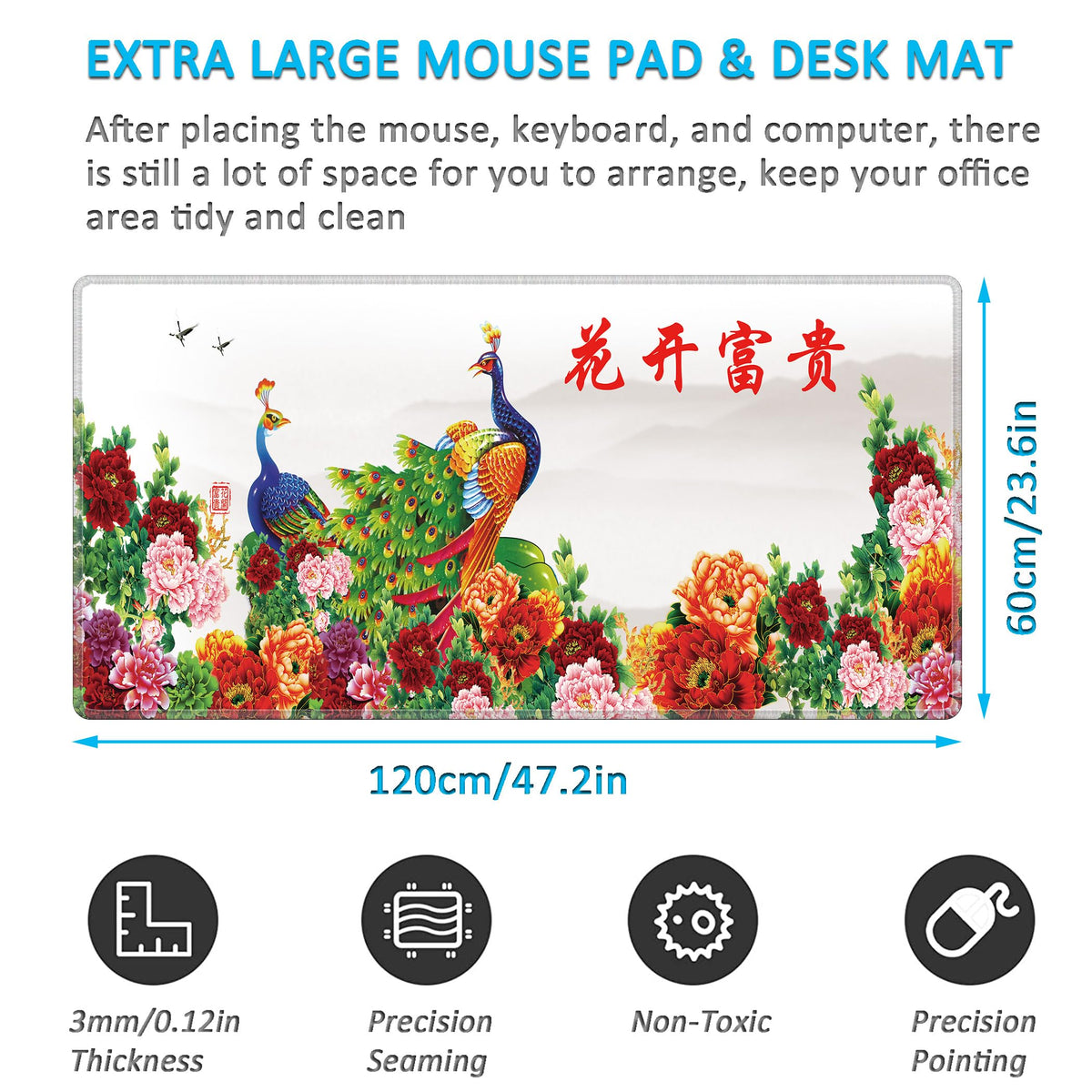 LL-COEUR XXL Landscape Gaming Mouse Pad Computer Keyboard Mat Office Desk Pad (Peacock, 47.2" x