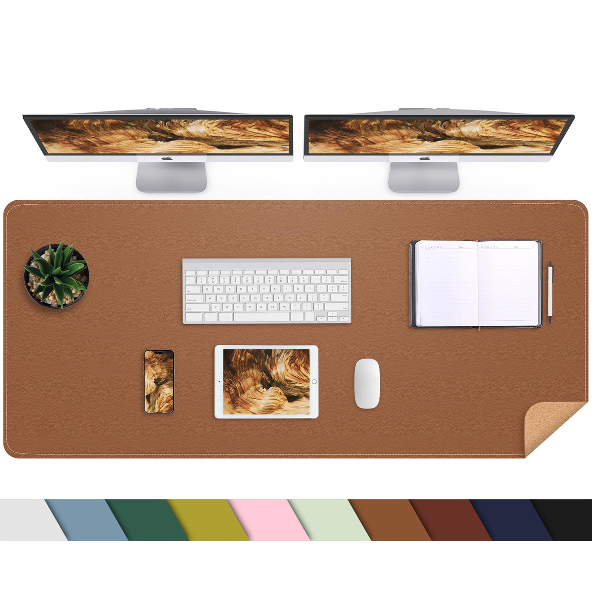 AFIING Leather Desk Pad Protector, Large Desk Mat with Natural Cork & PU Leather, Mouse Pad