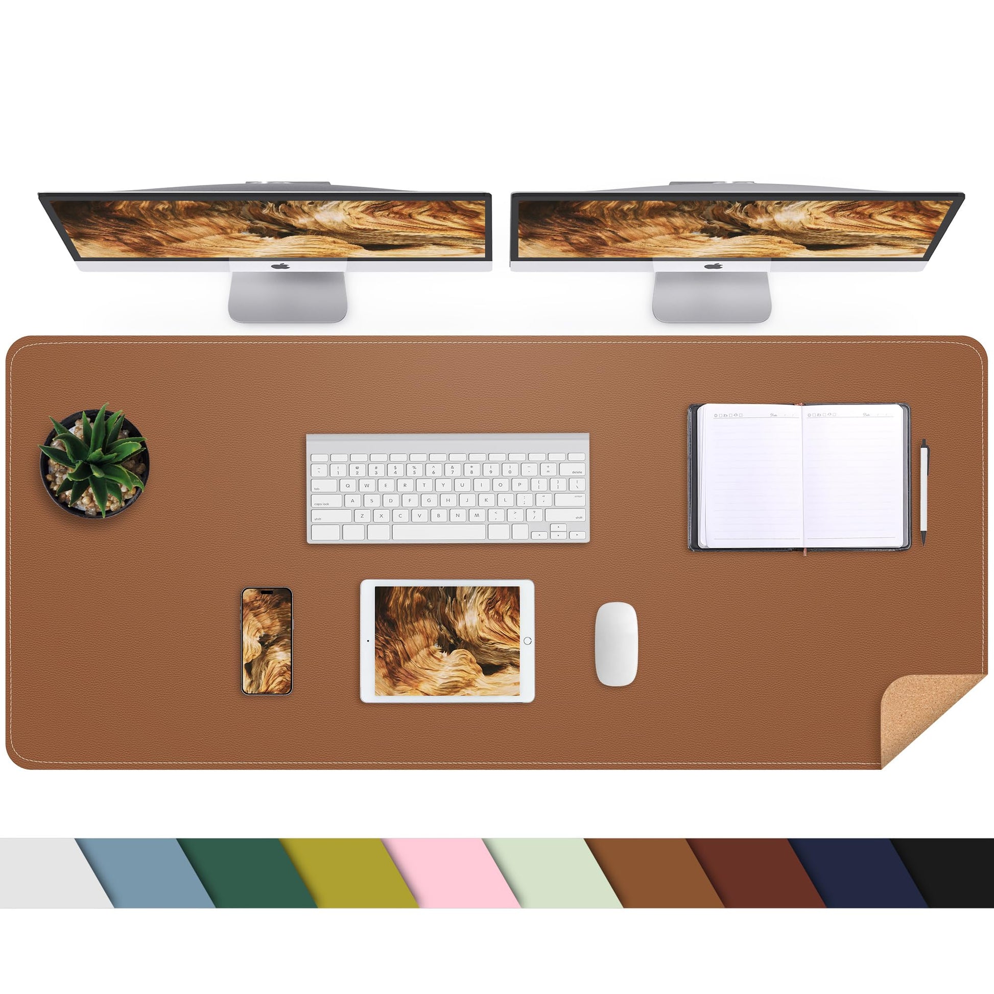 AFIING Cork Desk Mat 55" x 17", Dual-Sided Natural Cork & PU Leather Desk Pad, Non-Slip Waterproof