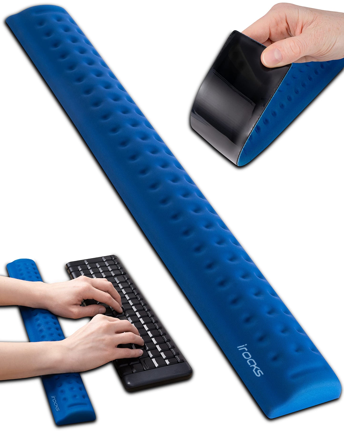 i-Rocks Ergonomic Memory Foam Keyboard Wrist Rest - Pain-Reducing, Cooling, Non-Slip, Blue