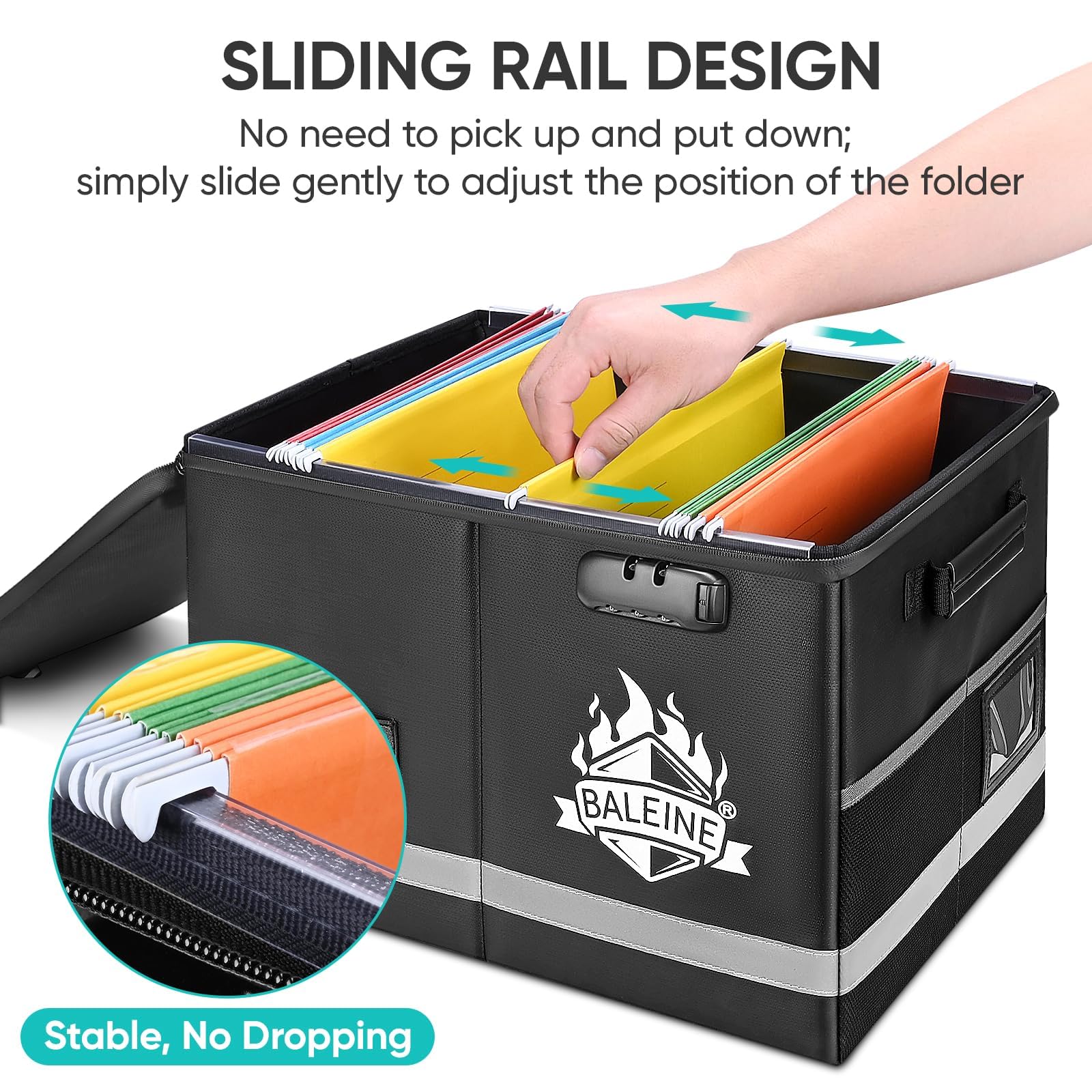 BALEINE Fireproof Document Box with Lock, Portable Fireproof Document Bag Waterproof Fire Proof