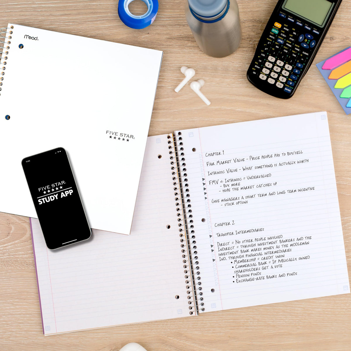 Five Star Spiral Notebook + Study App, 5 Subject, College Ruled Paper, 8-1/2" x 11", 200 Sheets