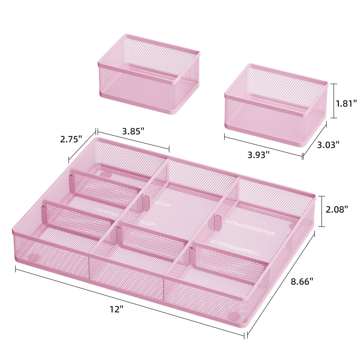 Marbrasse Mesh Desk Drawer Organizer Tray 3 Packs, Pink