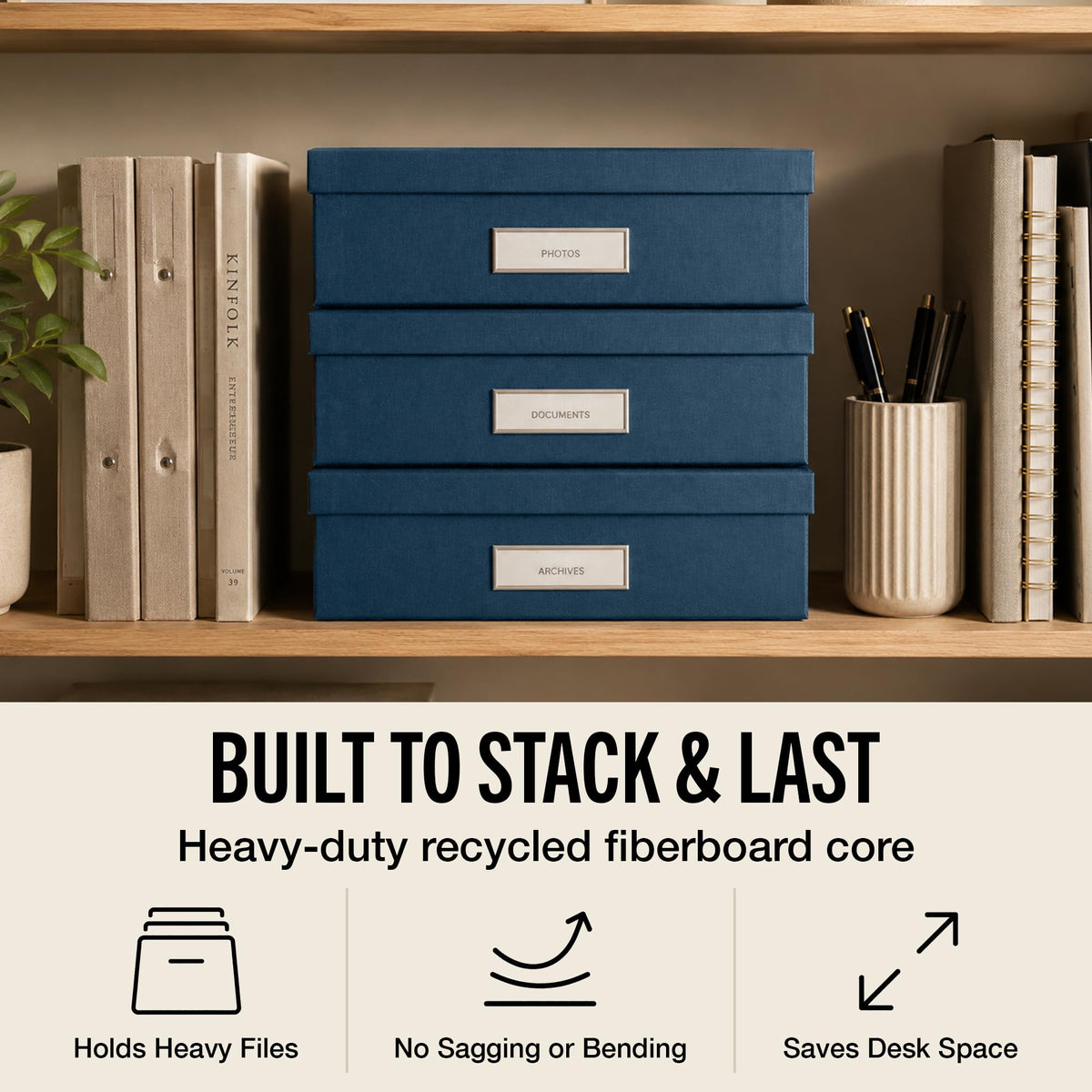 Bigso Box of Sweden Oskar Fiberboard Label Frame Document Letter Box | File Organizer for Important