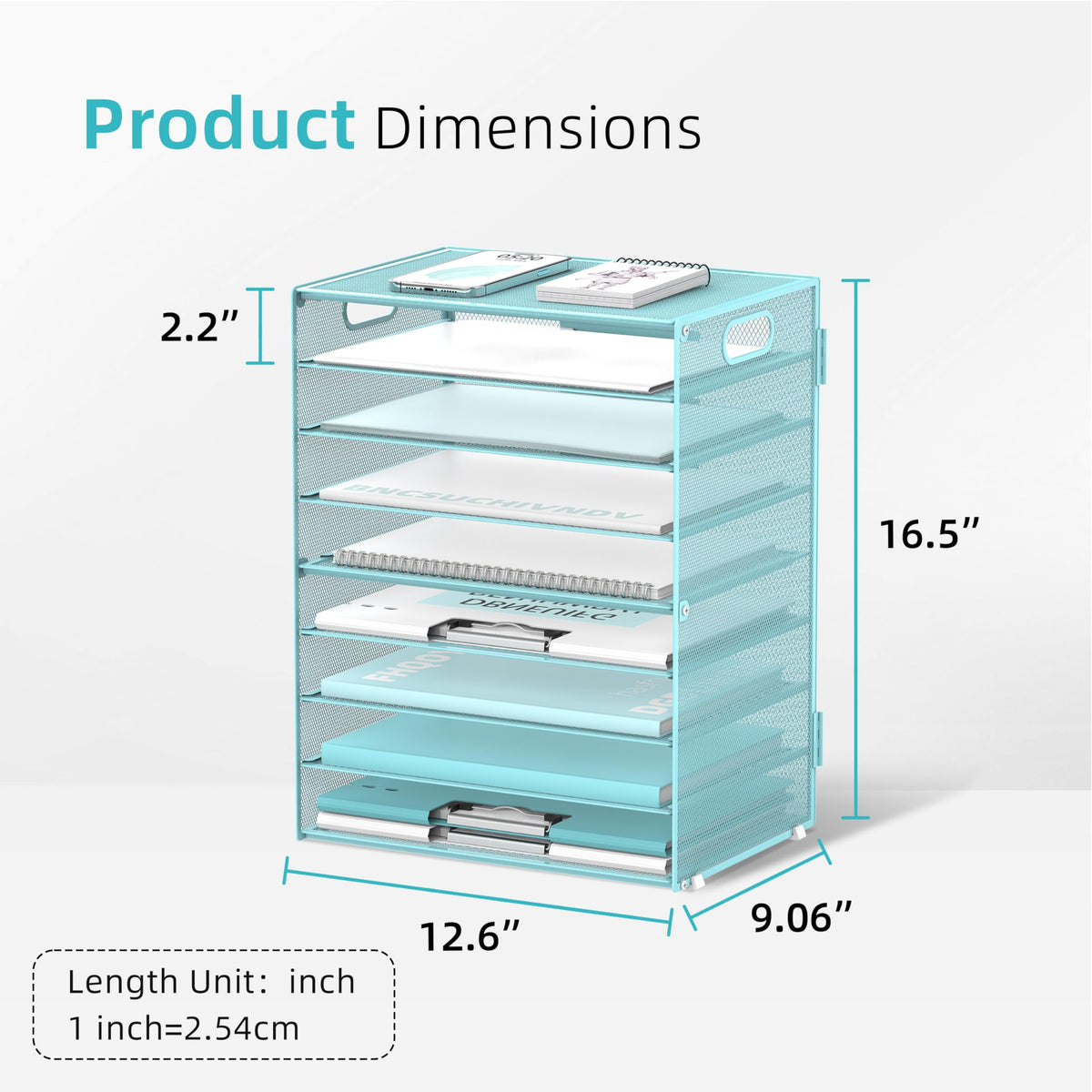 9-Tier Paper Organizer for Desk, Metal Mesh Letter Tray with Handles, Blue