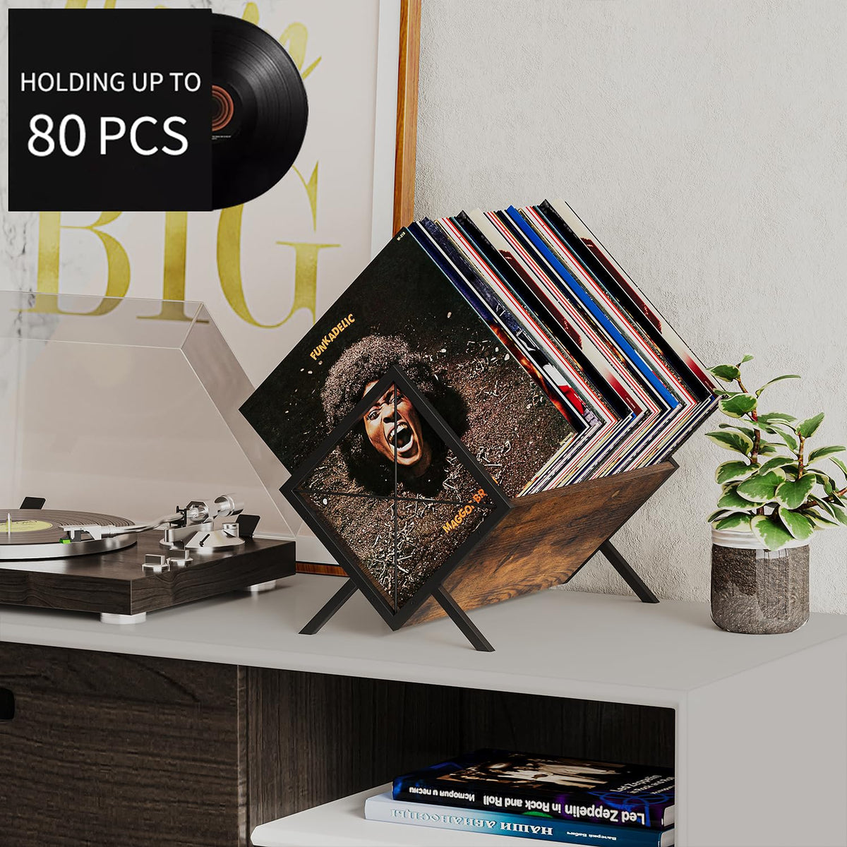 YINMIT Vinyl Record Holder, 80-100 LP Vinyl Record Storage Rack, Quick Assembly Vinyl Record