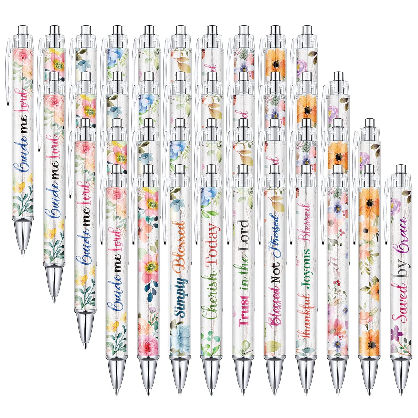 Sabary 40 Pcs Bible Verse Ballpoint Pens Christian Flower Inspirational