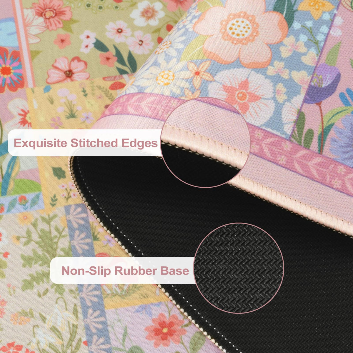 iCasso Desk Mat,Mouse Pad for Office Desk,35.4x15.7in,Pink Flowers