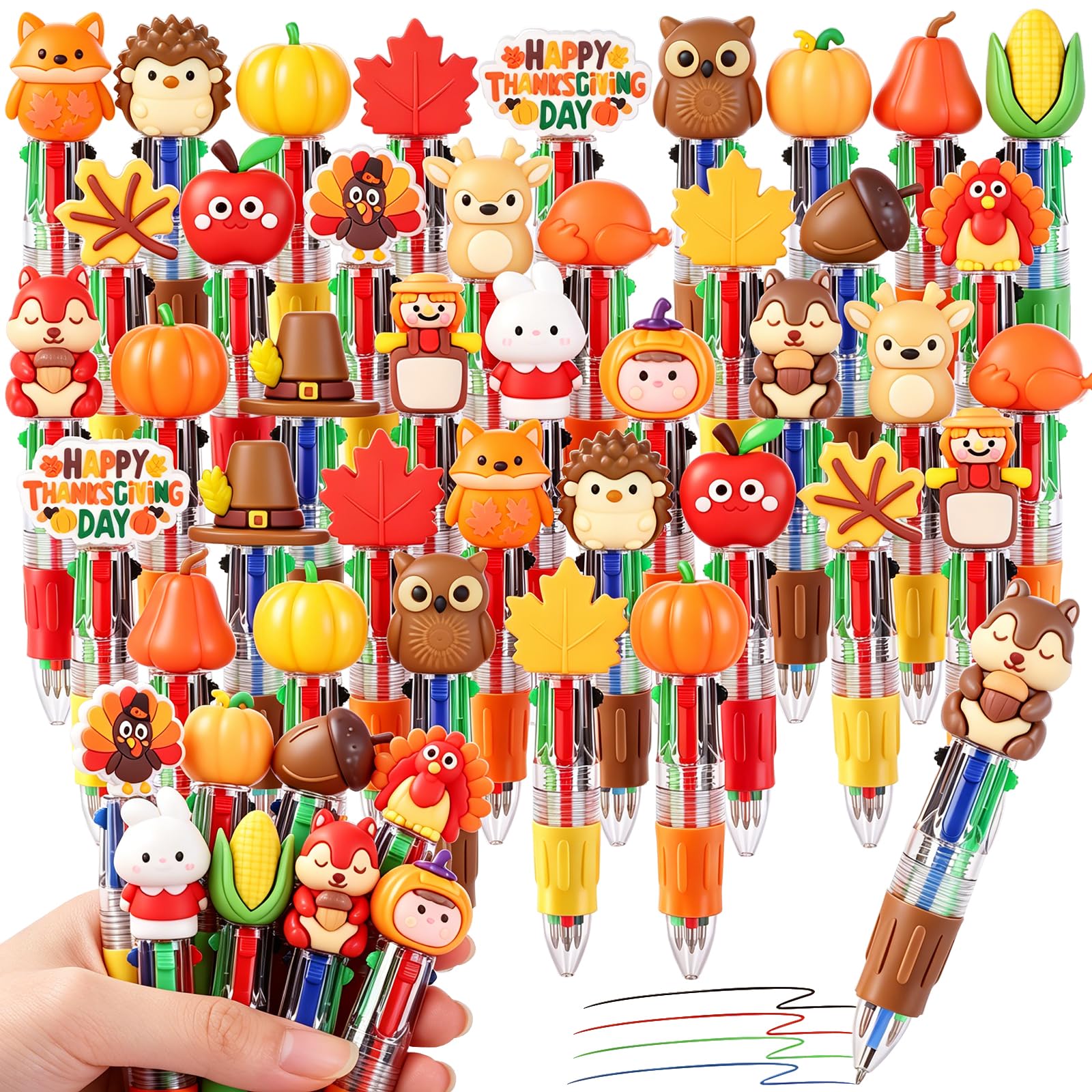 48PCS Thanksgiving Fun Pens Cute Autumn 4-in-1 Multicolor Gift Pens Bulk