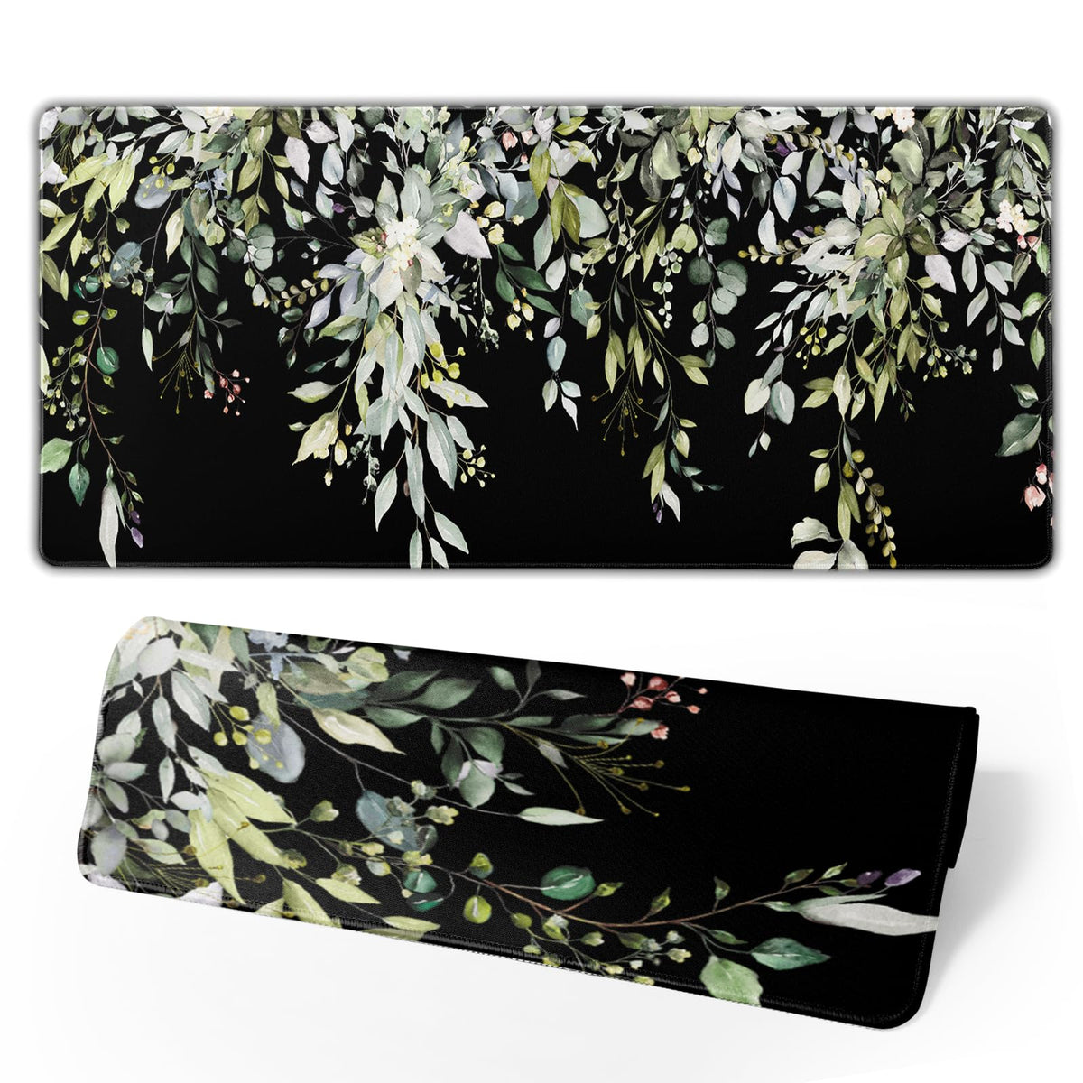 Sage Green Leaves Mouse Pad 31.5x11.8in Floral Black Gaming Mouse Pad Vintage Aesthetic Desk Pad