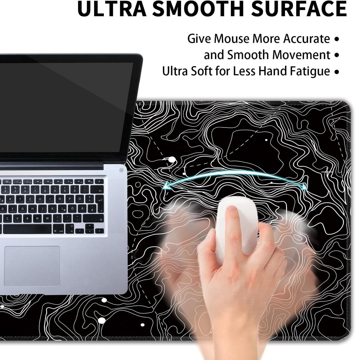 Black with White Topographic Line Large Mouse Pad,Gaming Keyboard Desk Pad,Extended Mouse Mat
