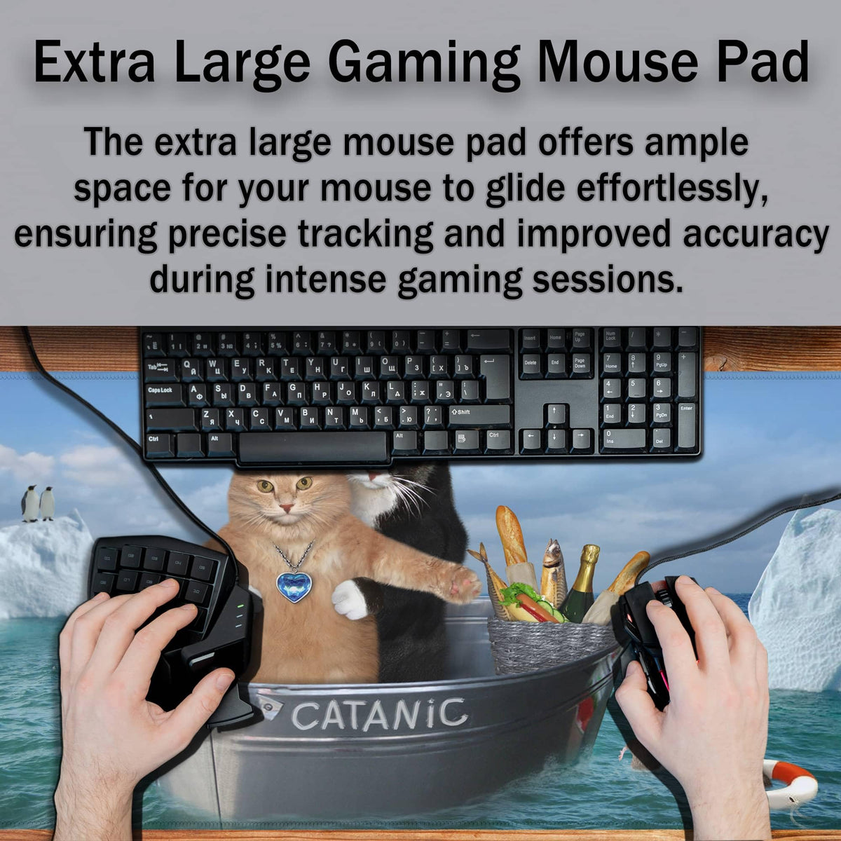 Samgula XXL Mouse Pad - Funny Cats Desktop Computer Mat, Large Desk Pads, Non-Slip Rubber Base