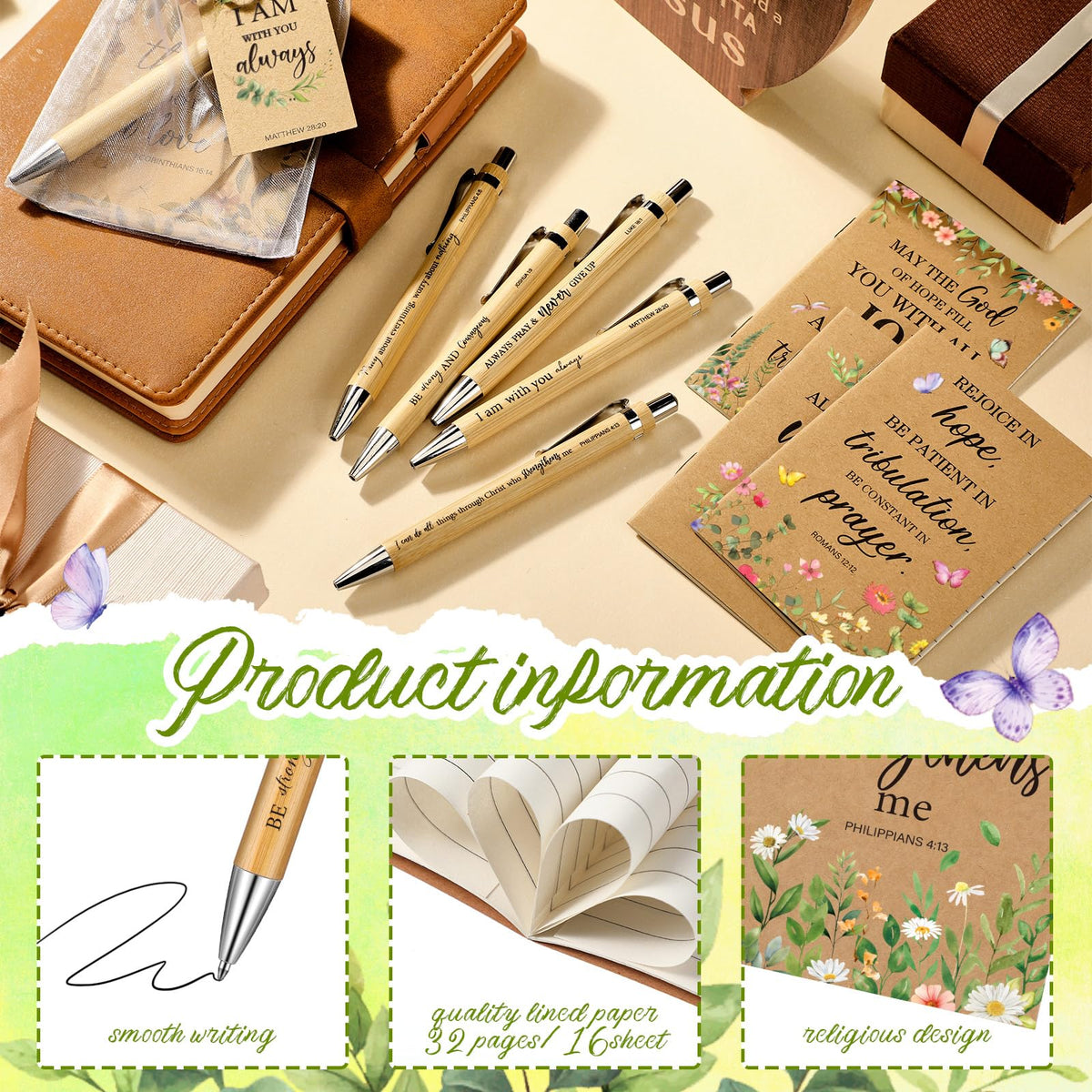 Qeeenar 200 Pcs Christian Gift Bulk Set Bible Verse, Retro Color, Floral